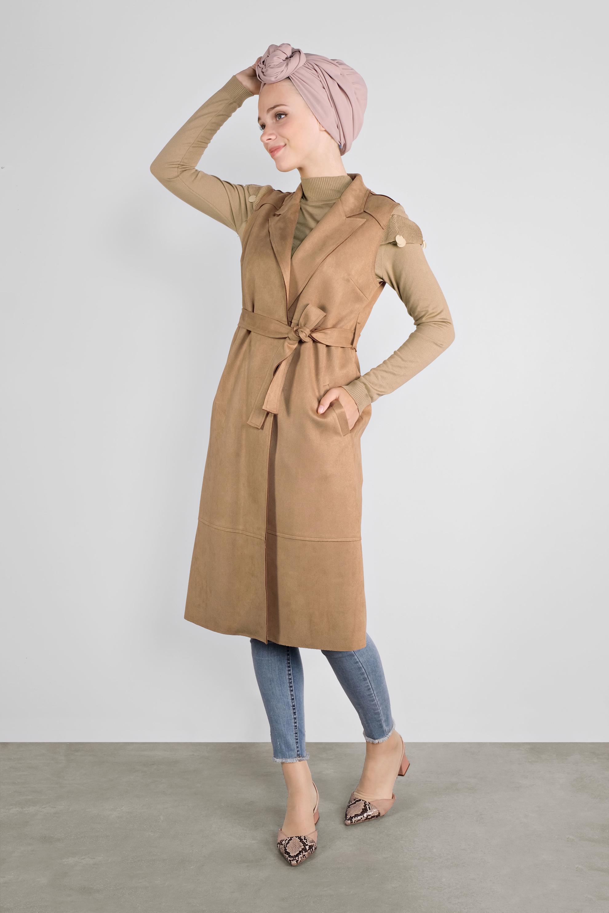 Tesettür giyim KAHVE SÜET YELEK 41180 