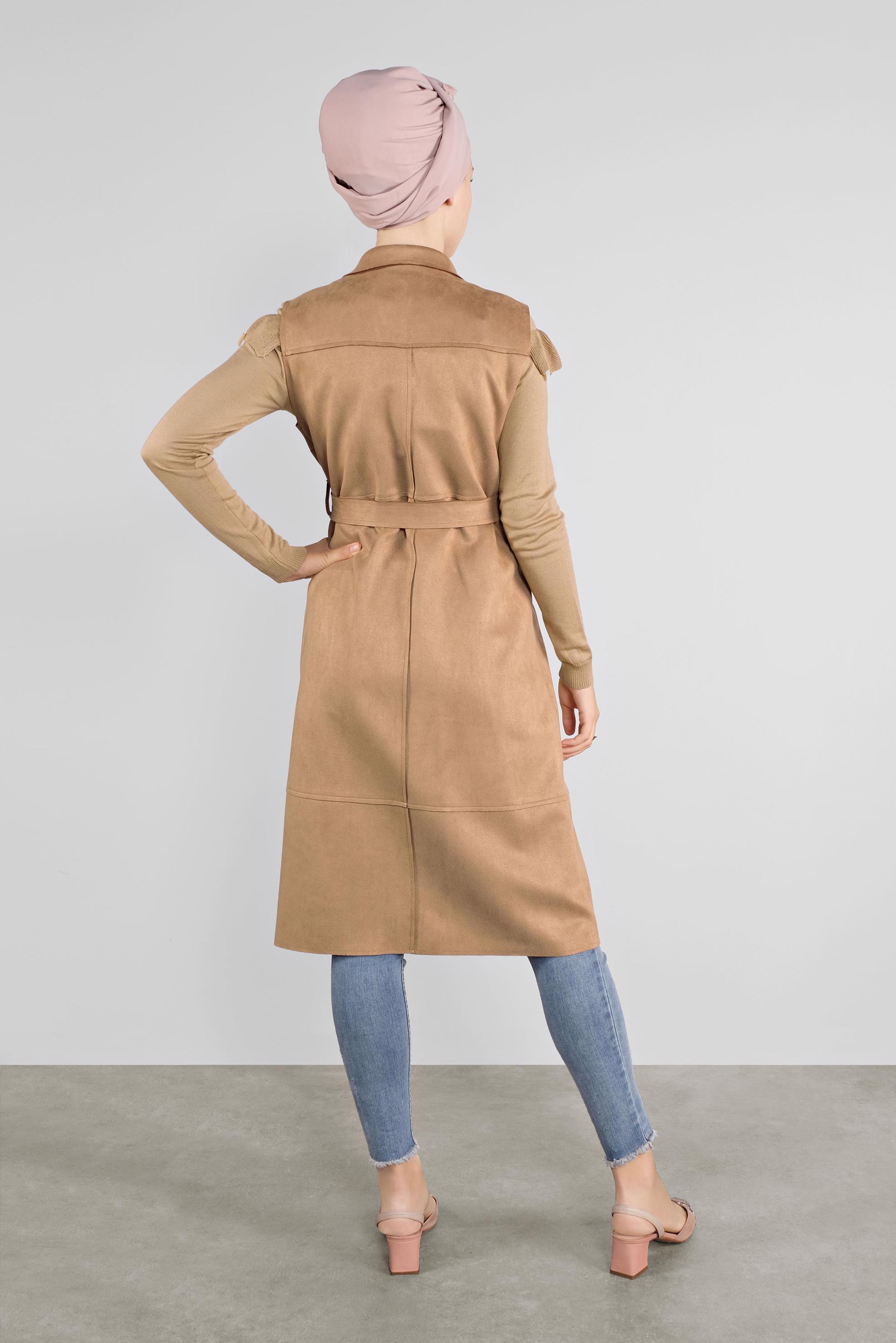 Tesettür giyim KAHVE SÜET YELEK 41180 