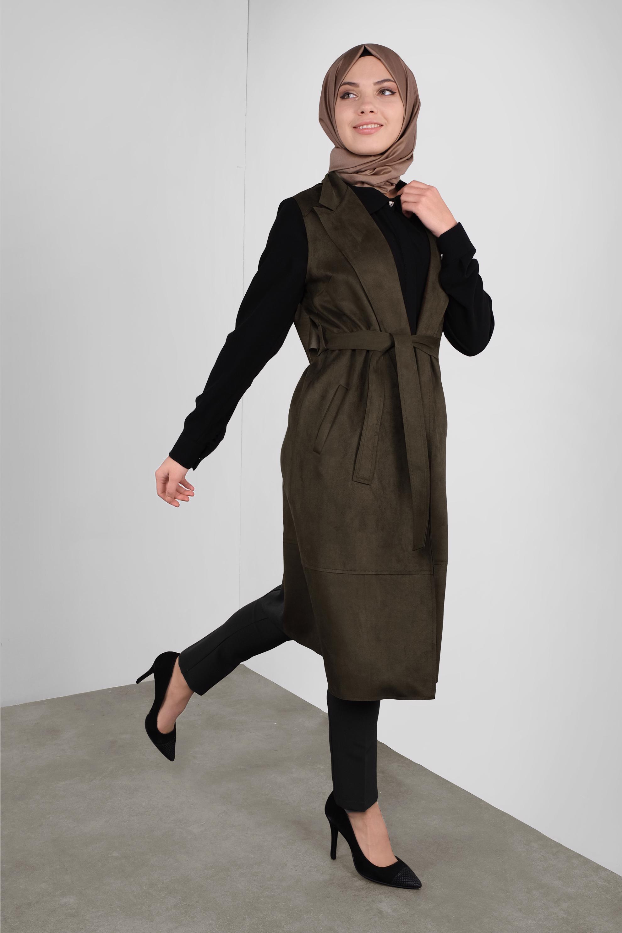 Tesettür giyim HAKİ SÜET YELEK 41180 