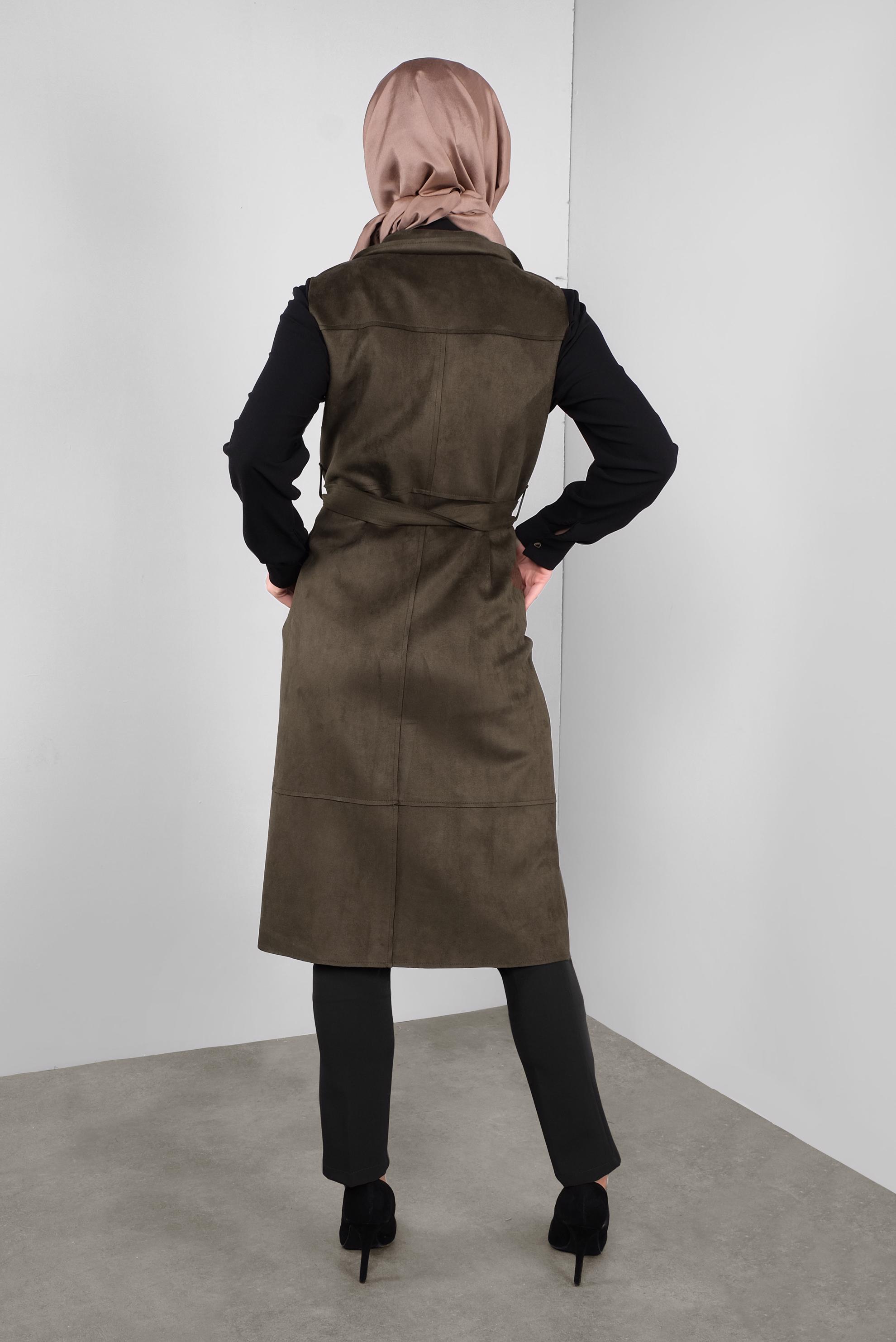 Tesettür giyim HAKİ SÜET YELEK 41180 