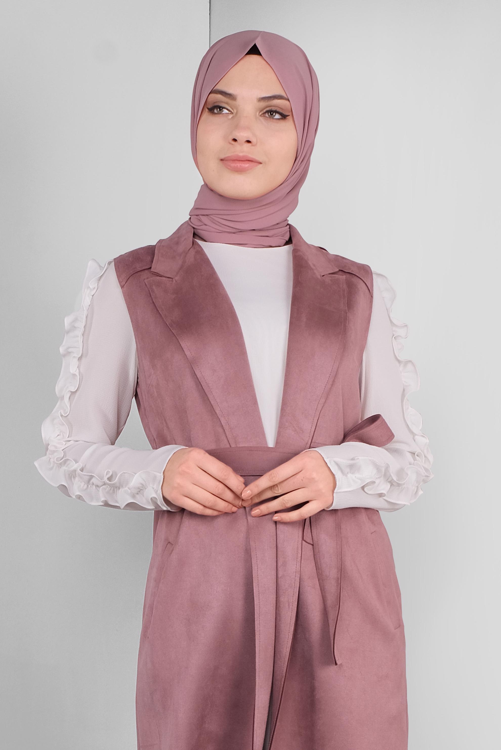 Tesettür giyim PUDRA SÜET YELEK 41180 