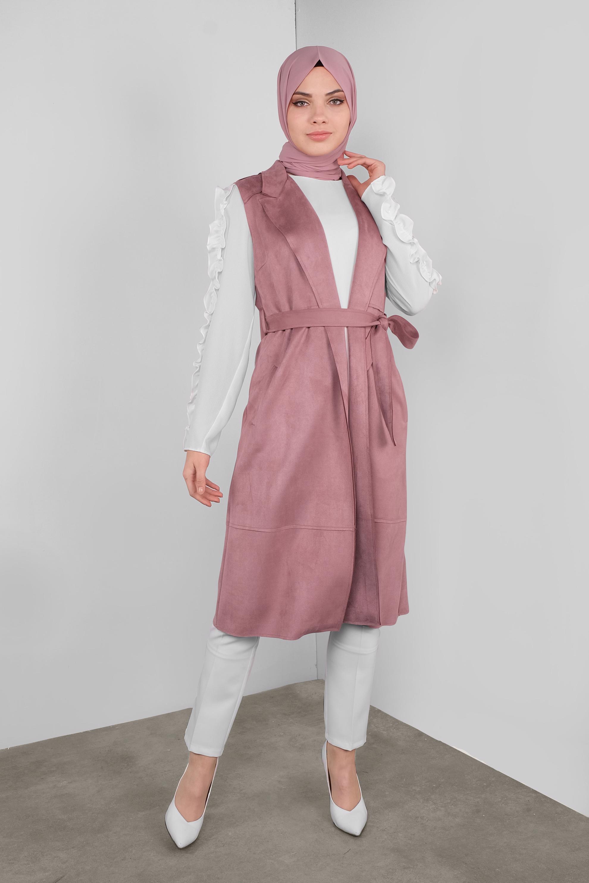 Tesettür giyim PUDRA SÜET YELEK 41180 
