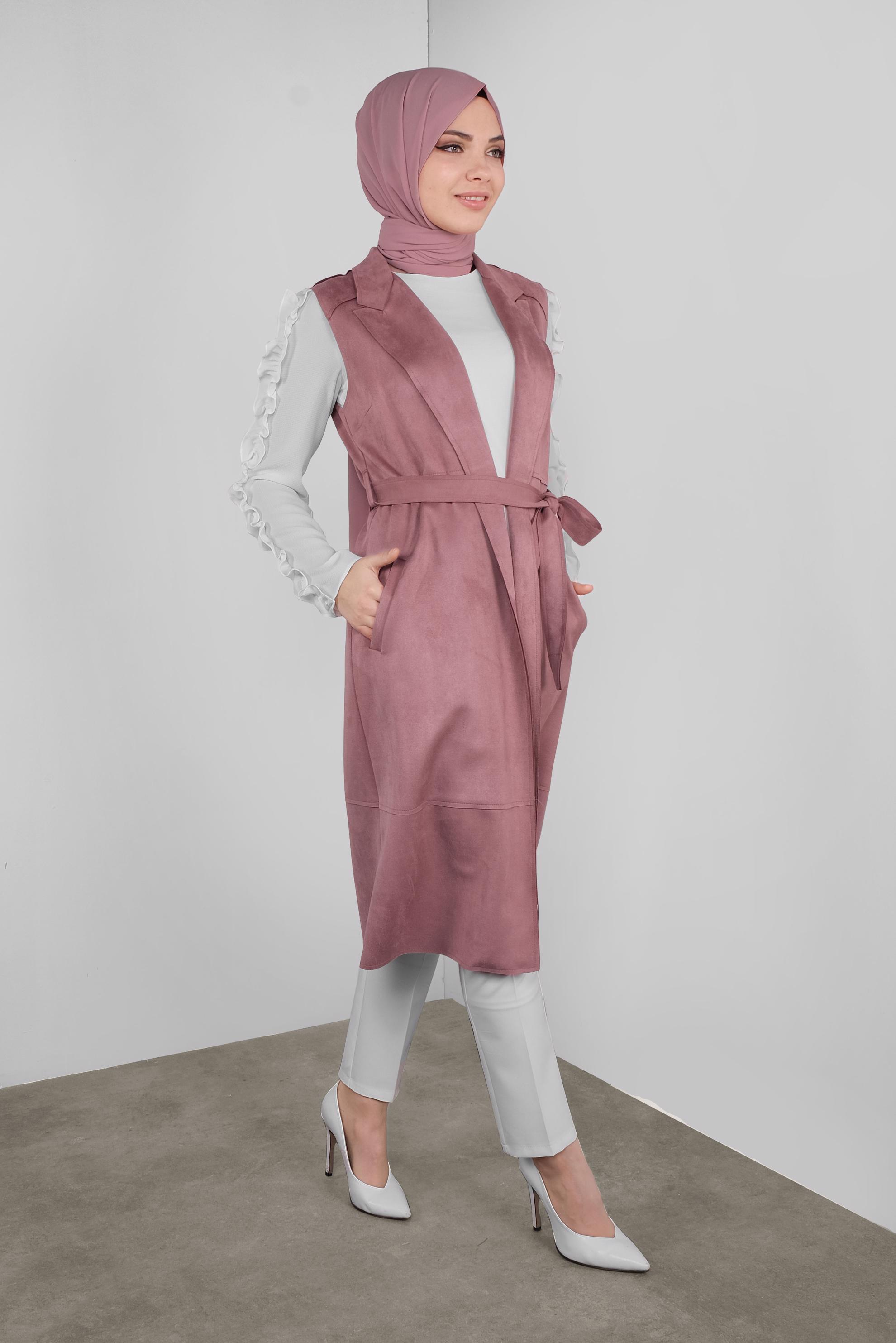 Tesettür giyim PUDRA SÜET YELEK 41180 