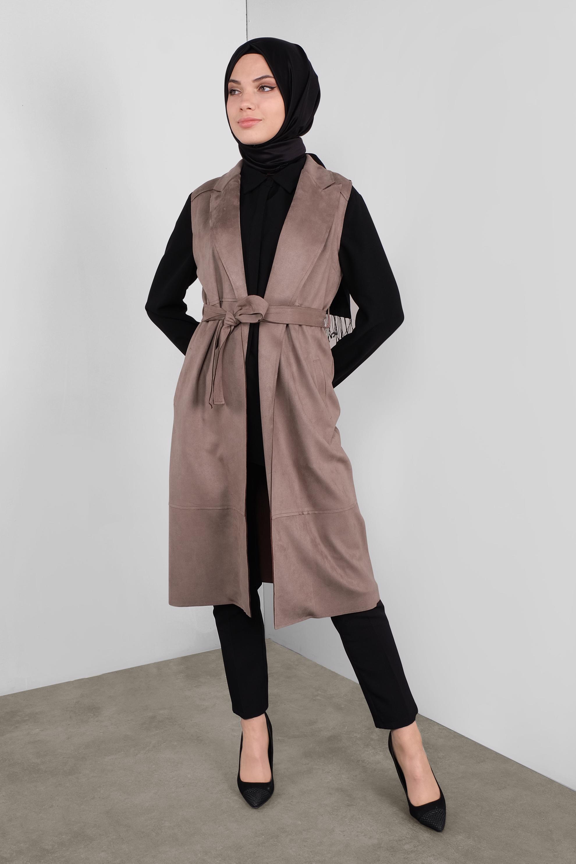 Tesettür giyim VİZON SÜET YELEK 41180 