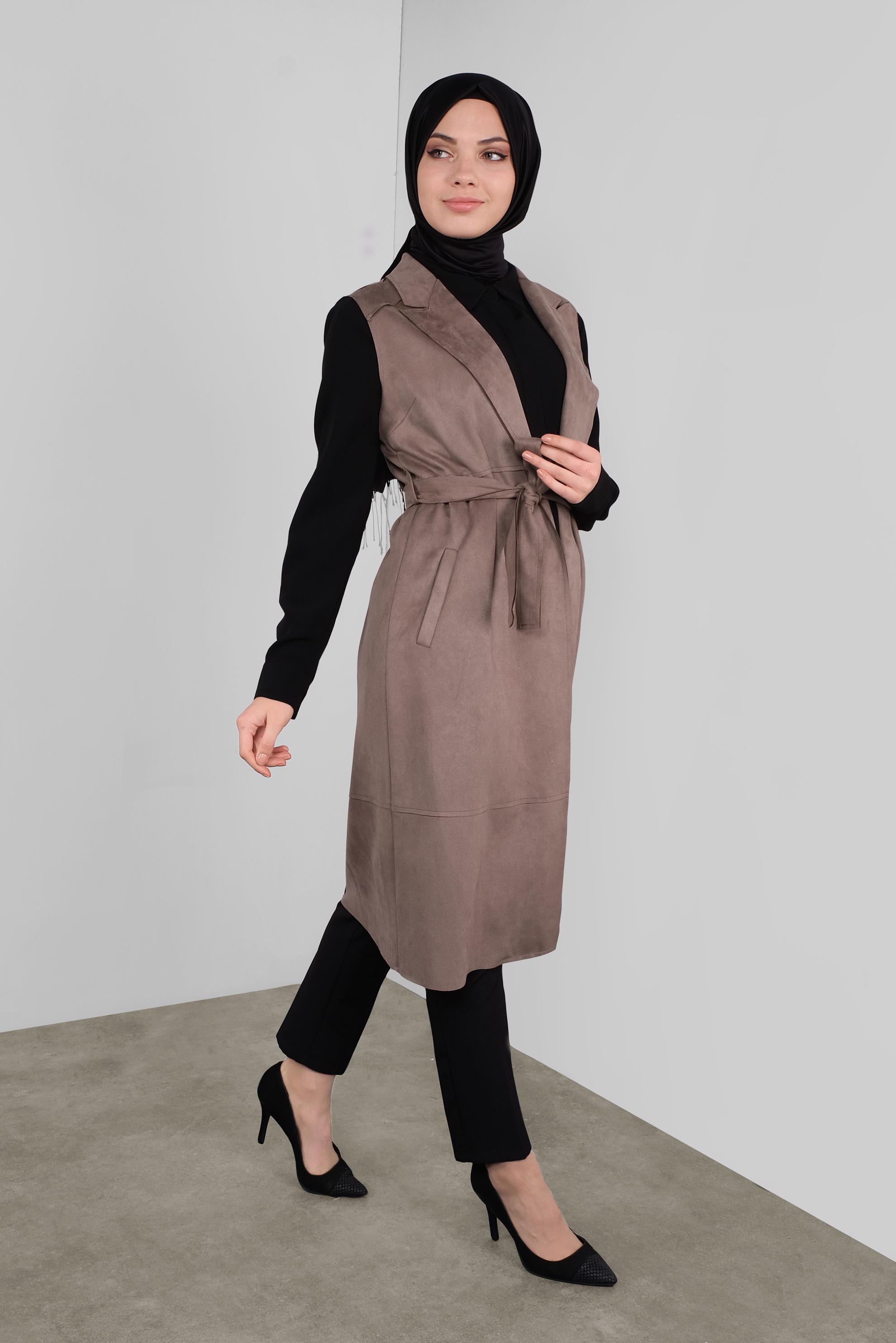 Tesettür giyim VİZON SÜET YELEK 41180 