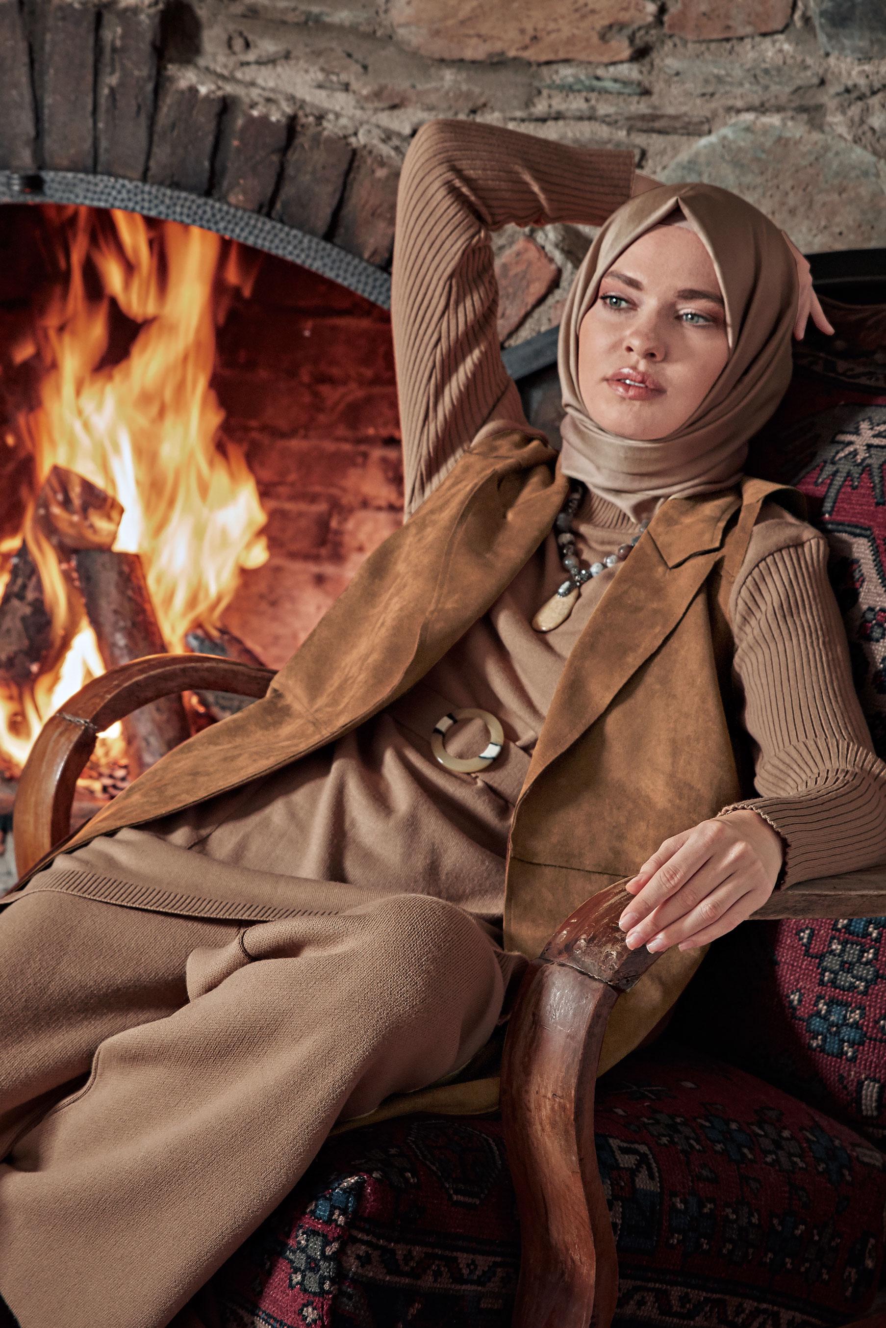 Tesettür giyim KAHVE SÜET YELEK 41180 