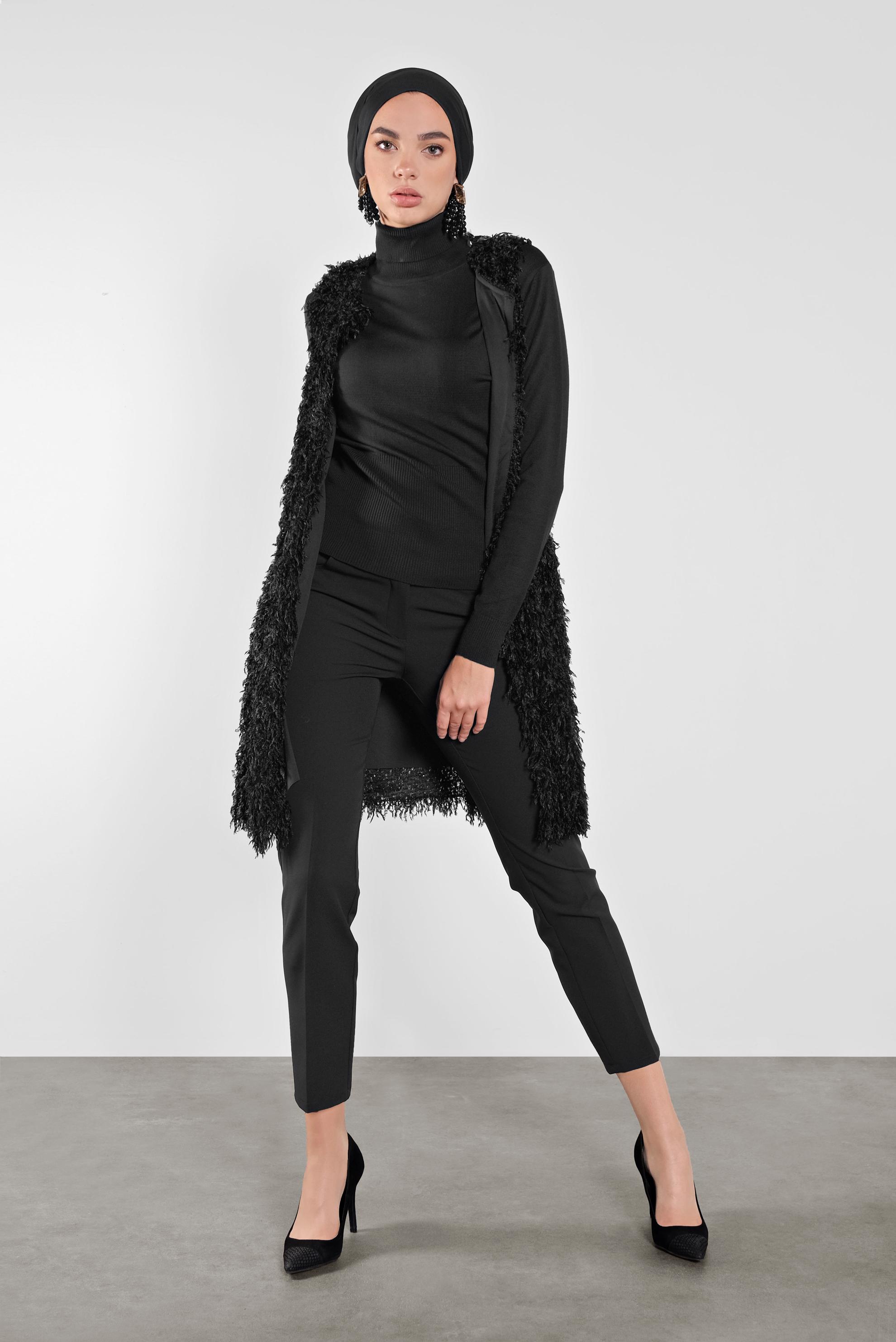 Tesettür giyim SİYAH SAÇAKLI  YELEK 41219 