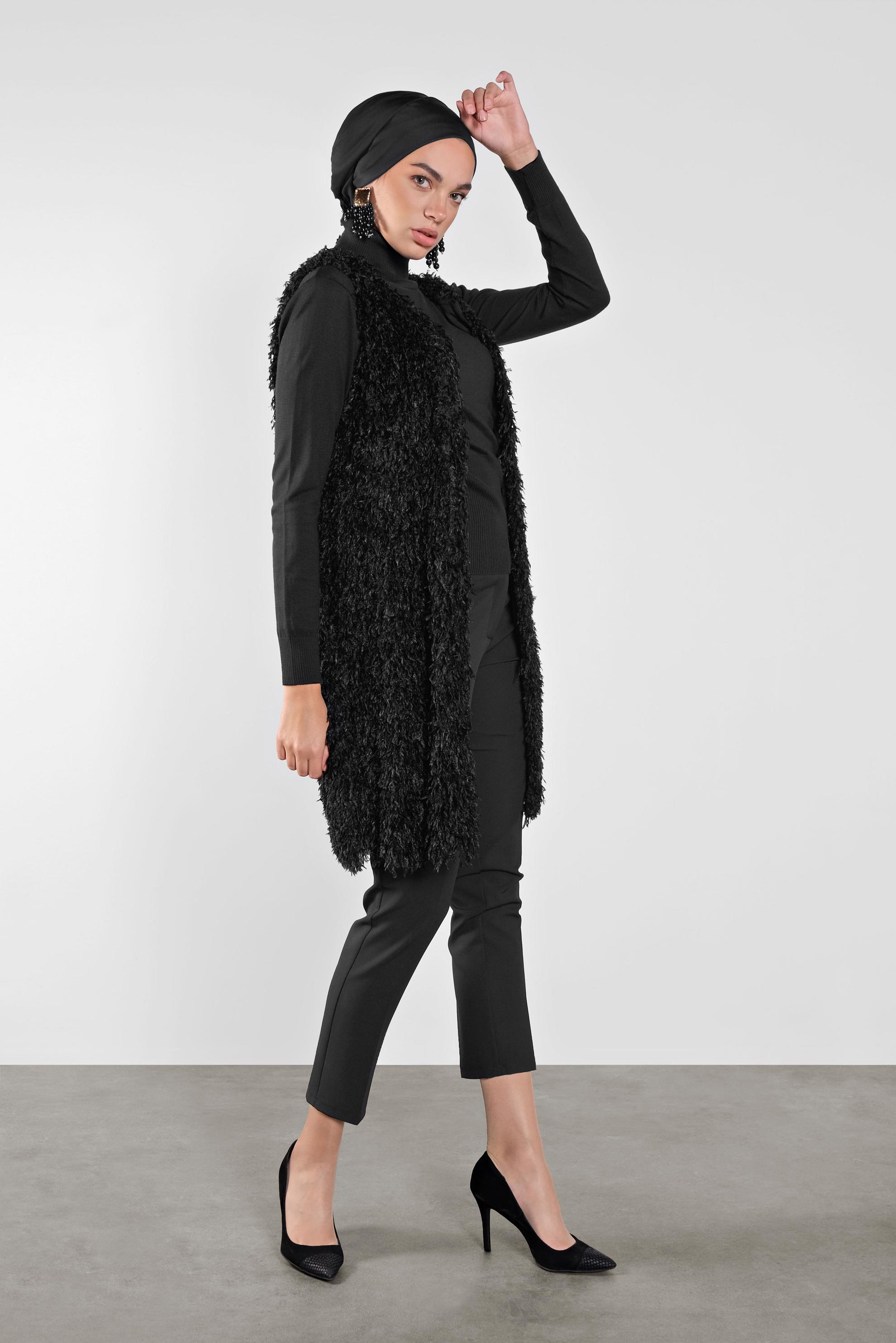 Tesettür giyim SİYAH SAÇAKLI  YELEK 41219 