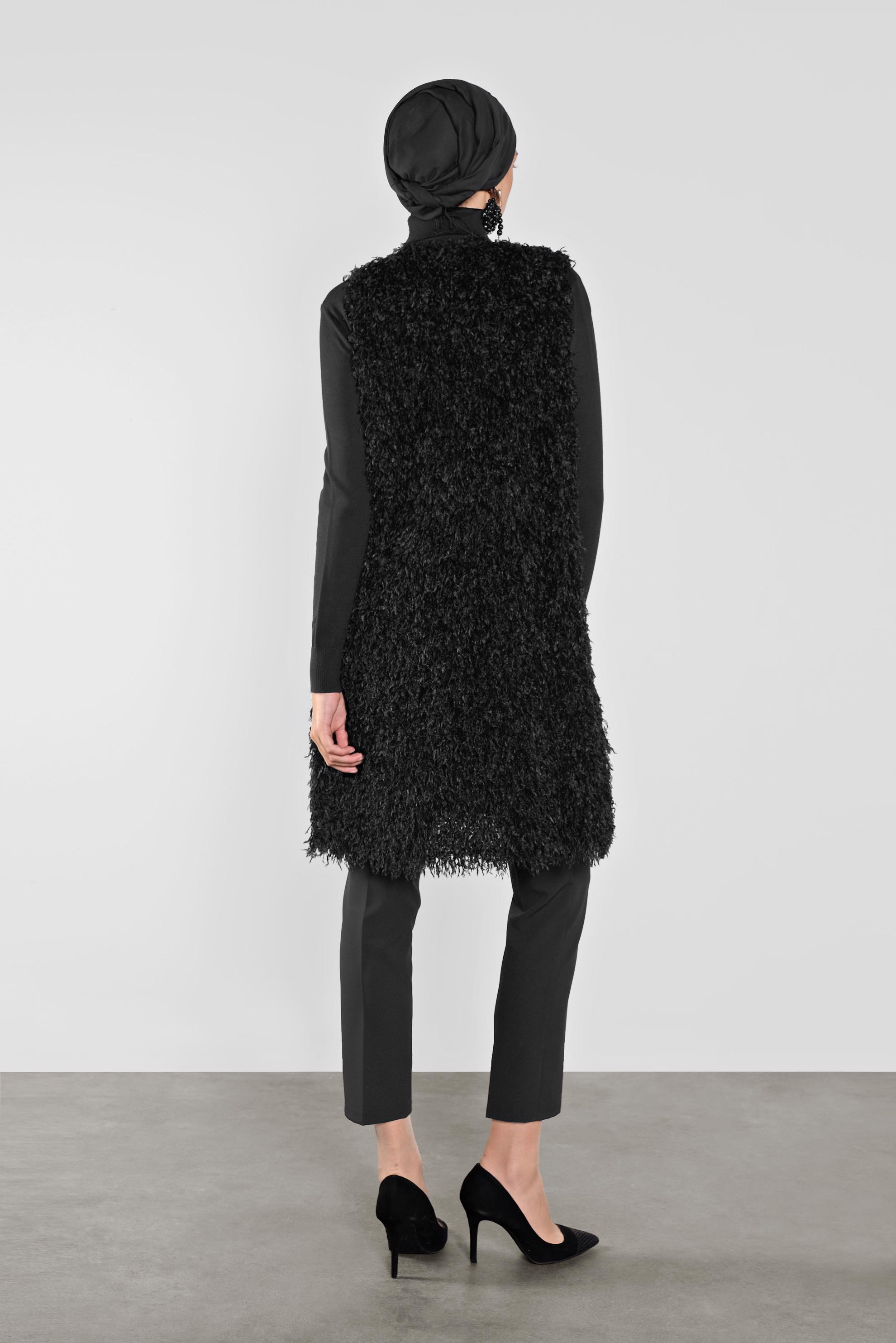 Tesettür giyim SİYAH SAÇAKLI  YELEK 41219 