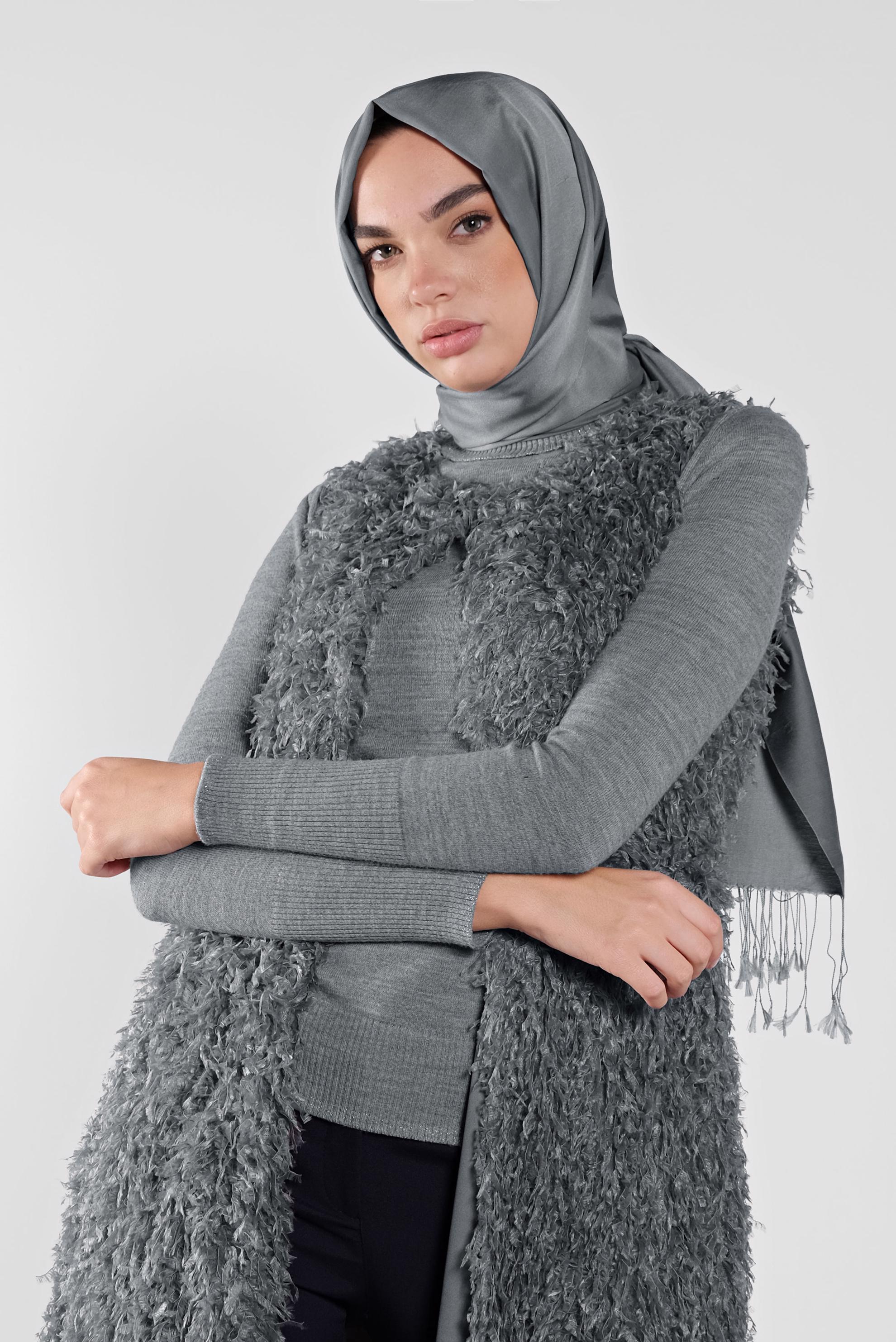Tesettür giyim GRİ SAÇAKLI  YELEK 41219 