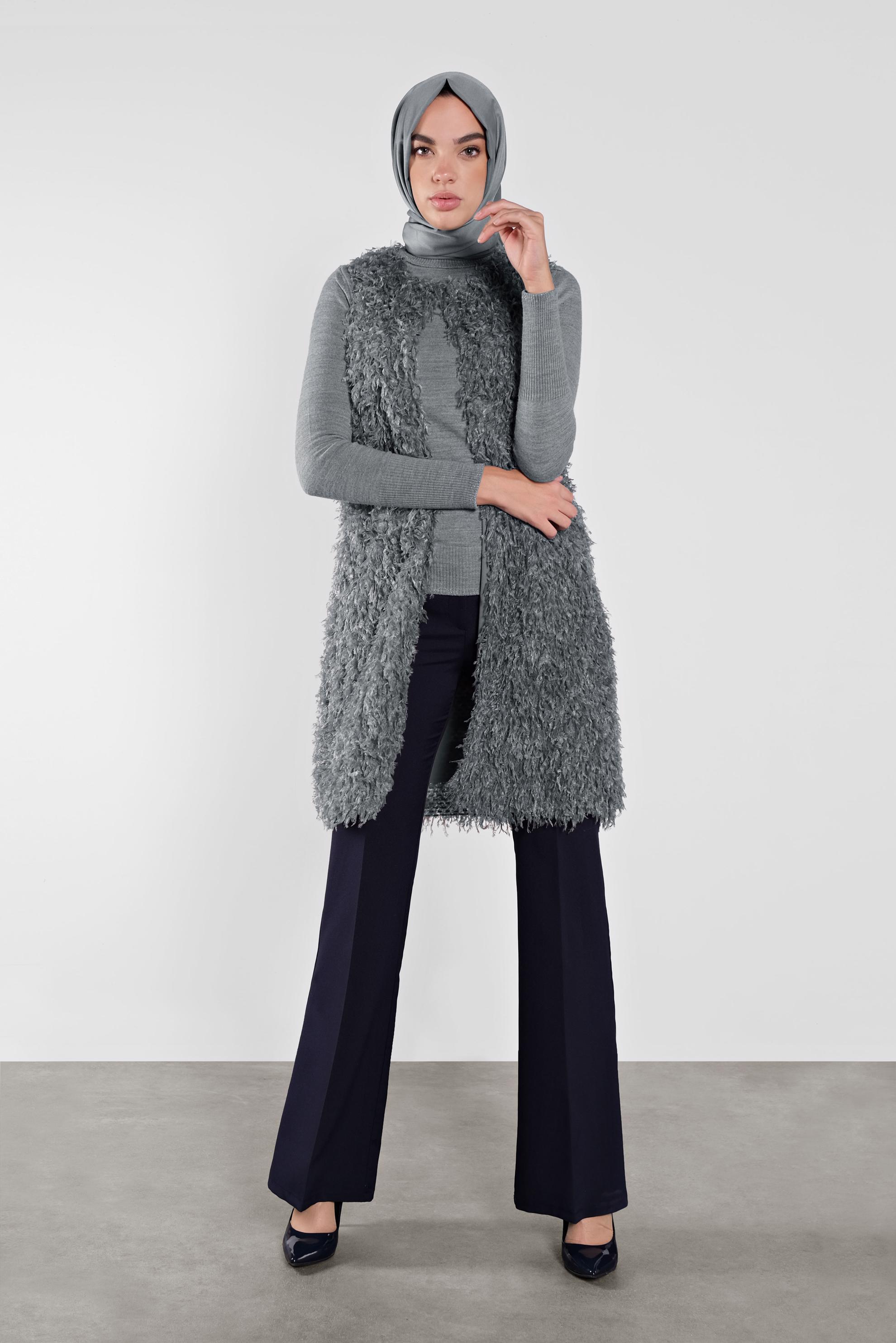 Tesettür giyim GRİ SAÇAKLI  YELEK 41219 