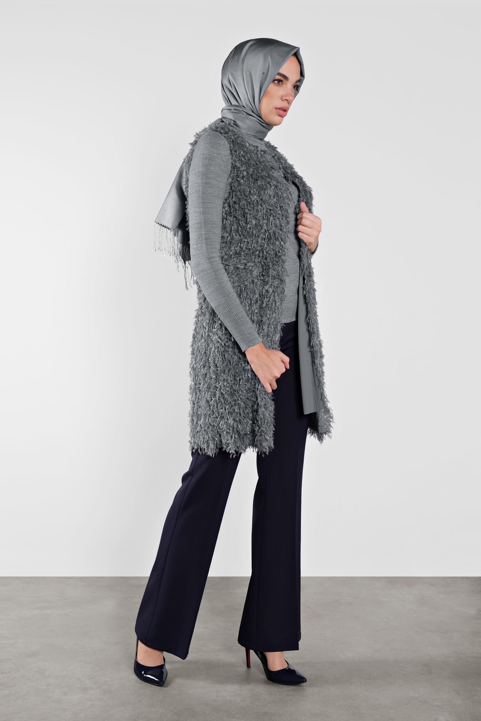 Tesettür giyim GRİ SAÇAKLI  YELEK 41219 