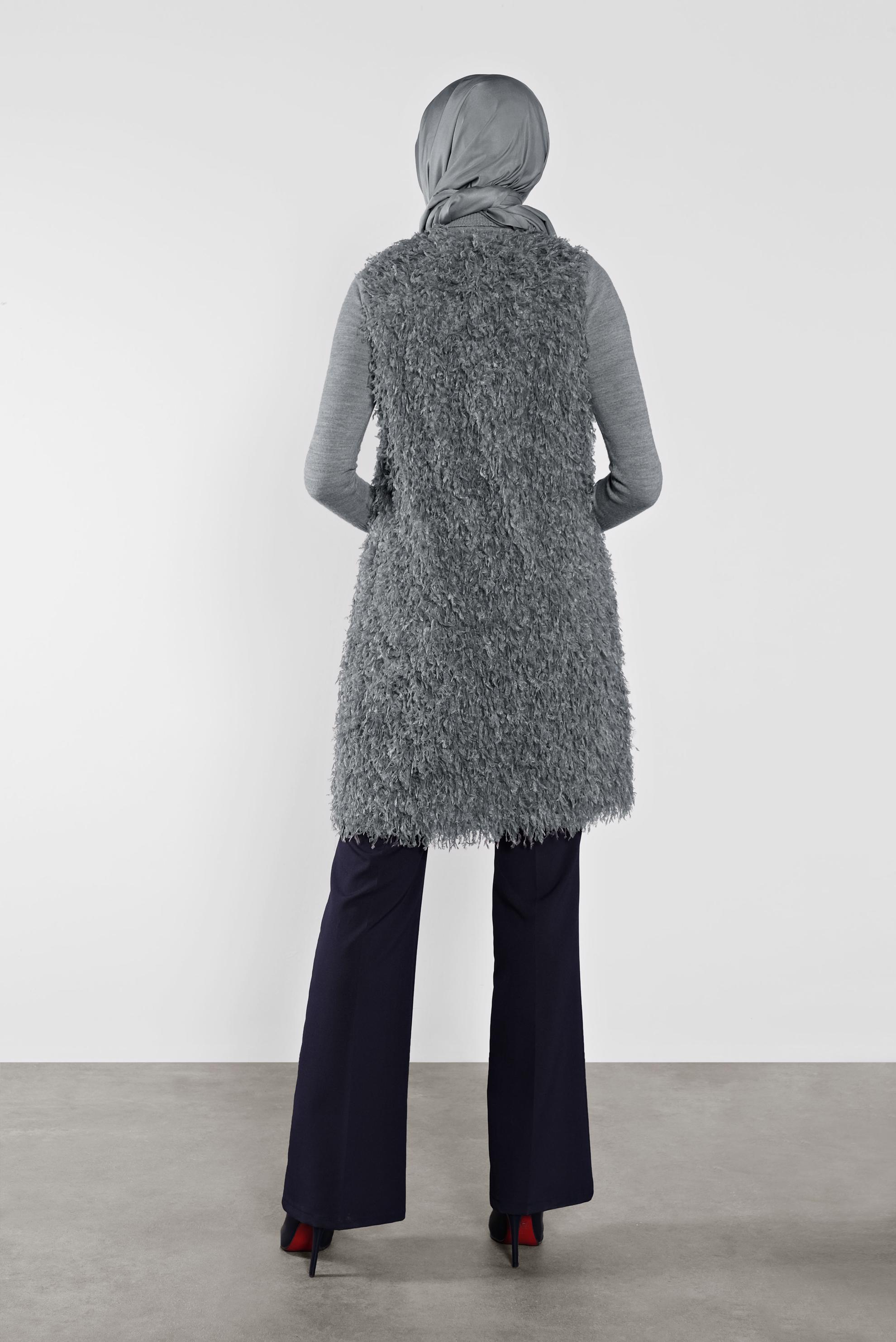 Tesettür giyim GRİ SAÇAKLI  YELEK 41219 