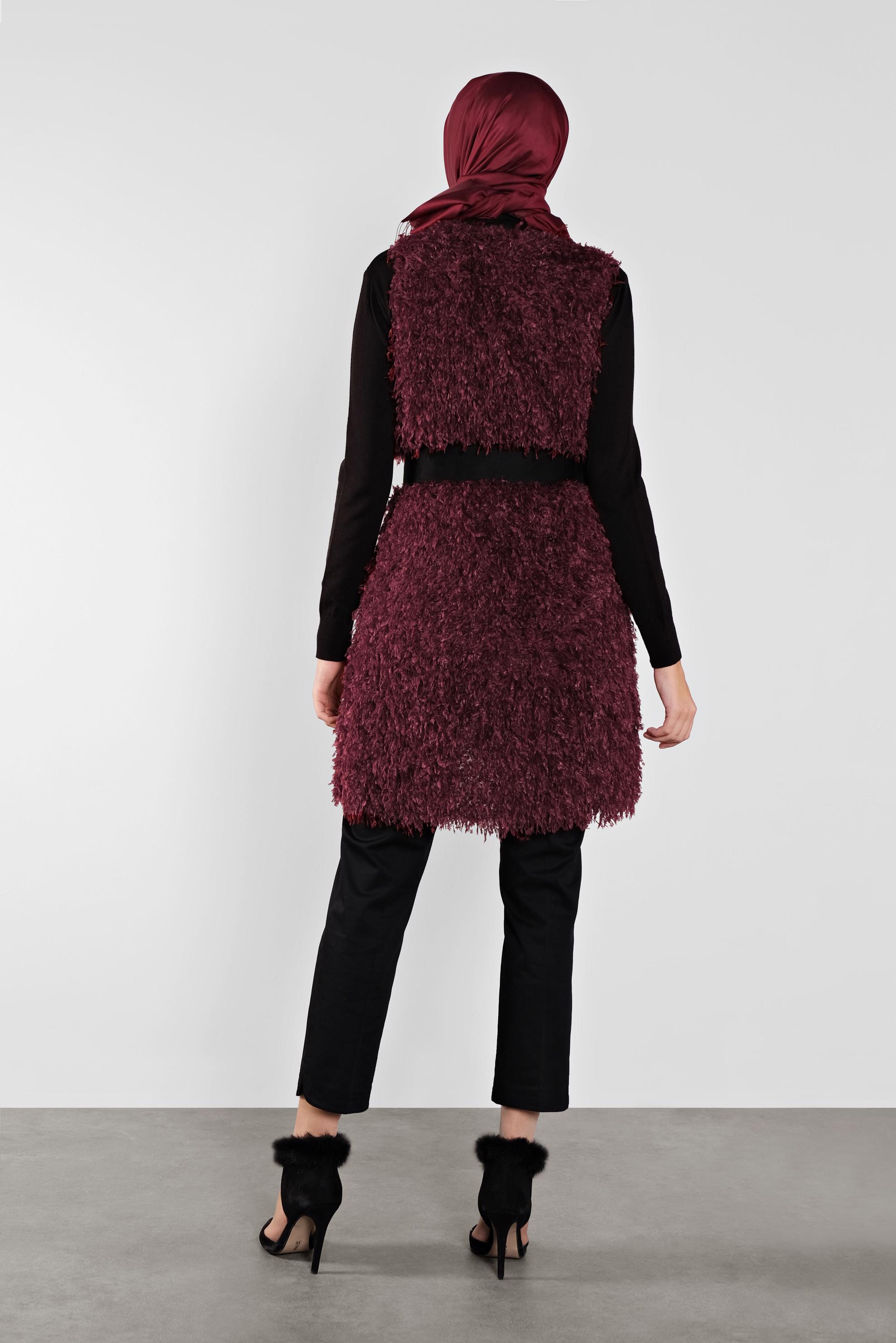 Tesettür giyim BORDO SAÇAKLI  YELEK 41219 