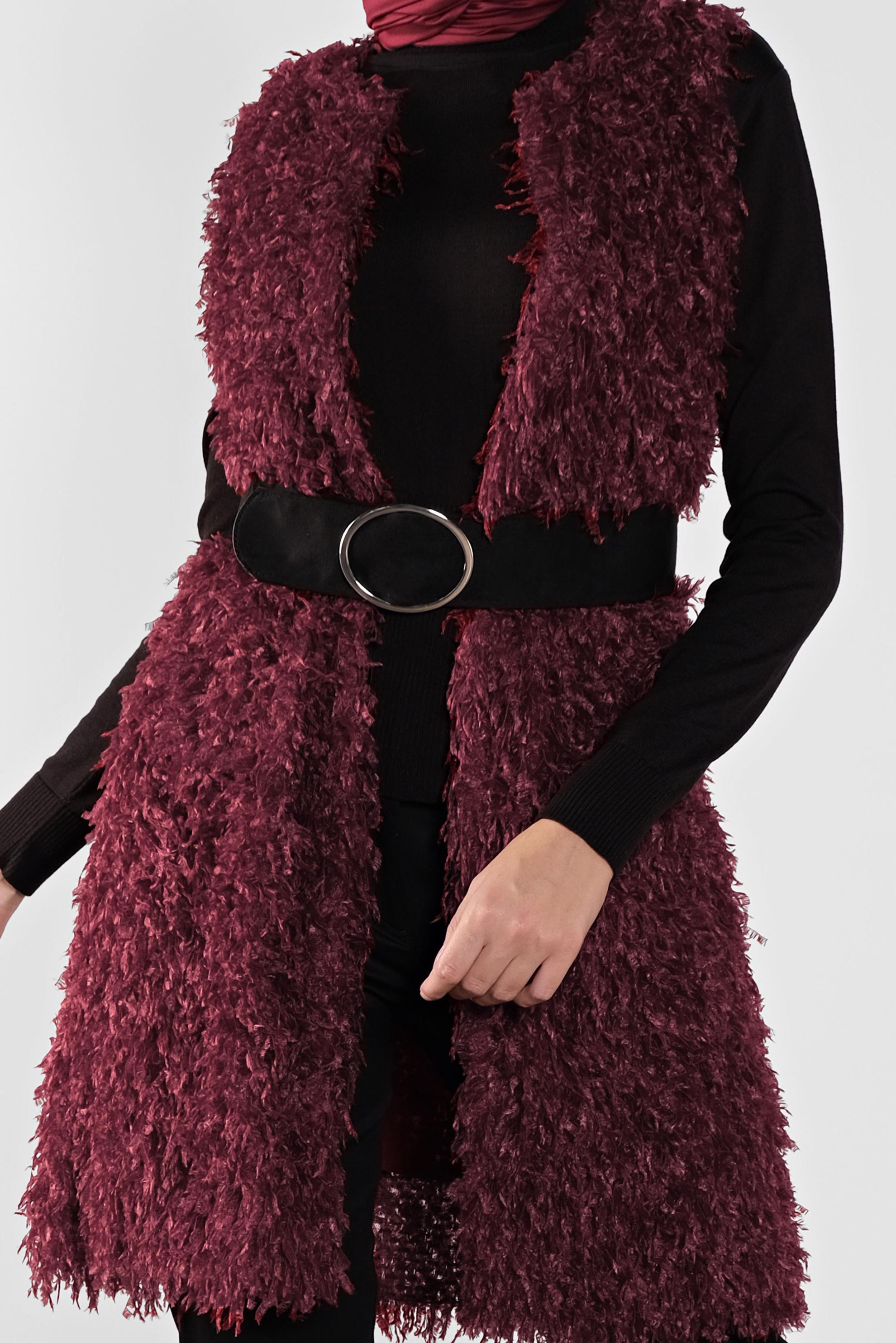 Tesettür giyim BORDO SAÇAKLI  YELEK 41219 