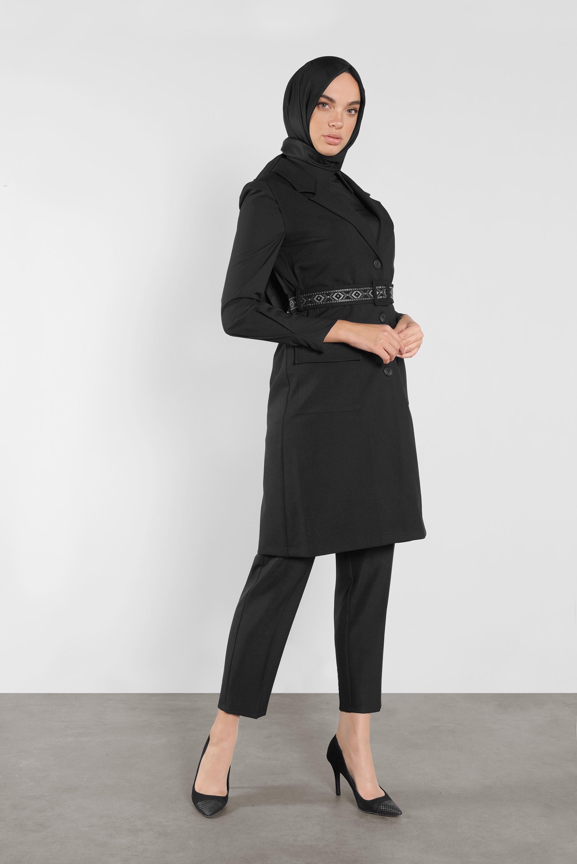 Tesettür giyim SİYAH KEMERLİ YELEK 41220	