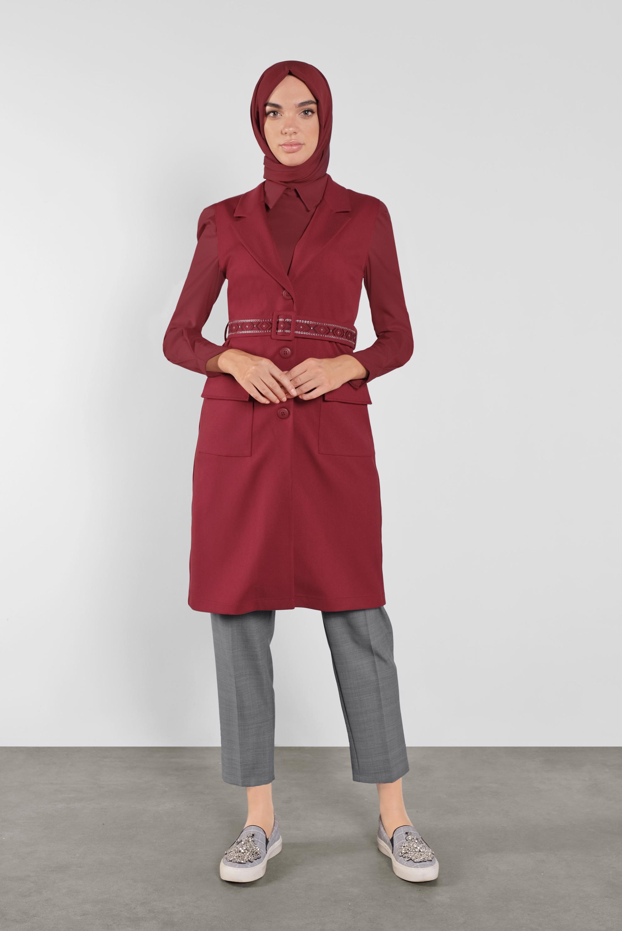 Hijab clothing RED BELTED VEST 41220 
