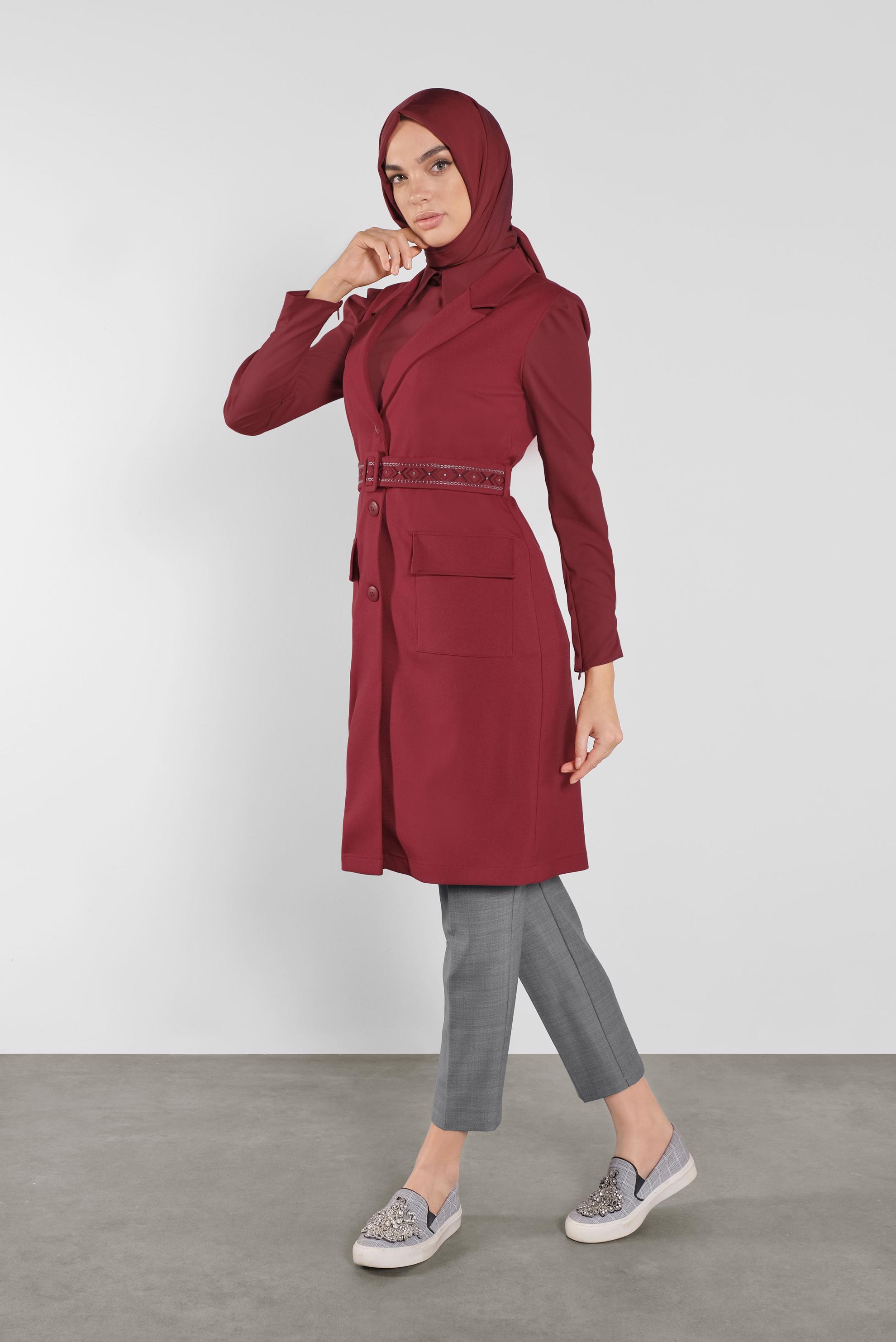 Hijab clothing RED BELTED VEST 41220 