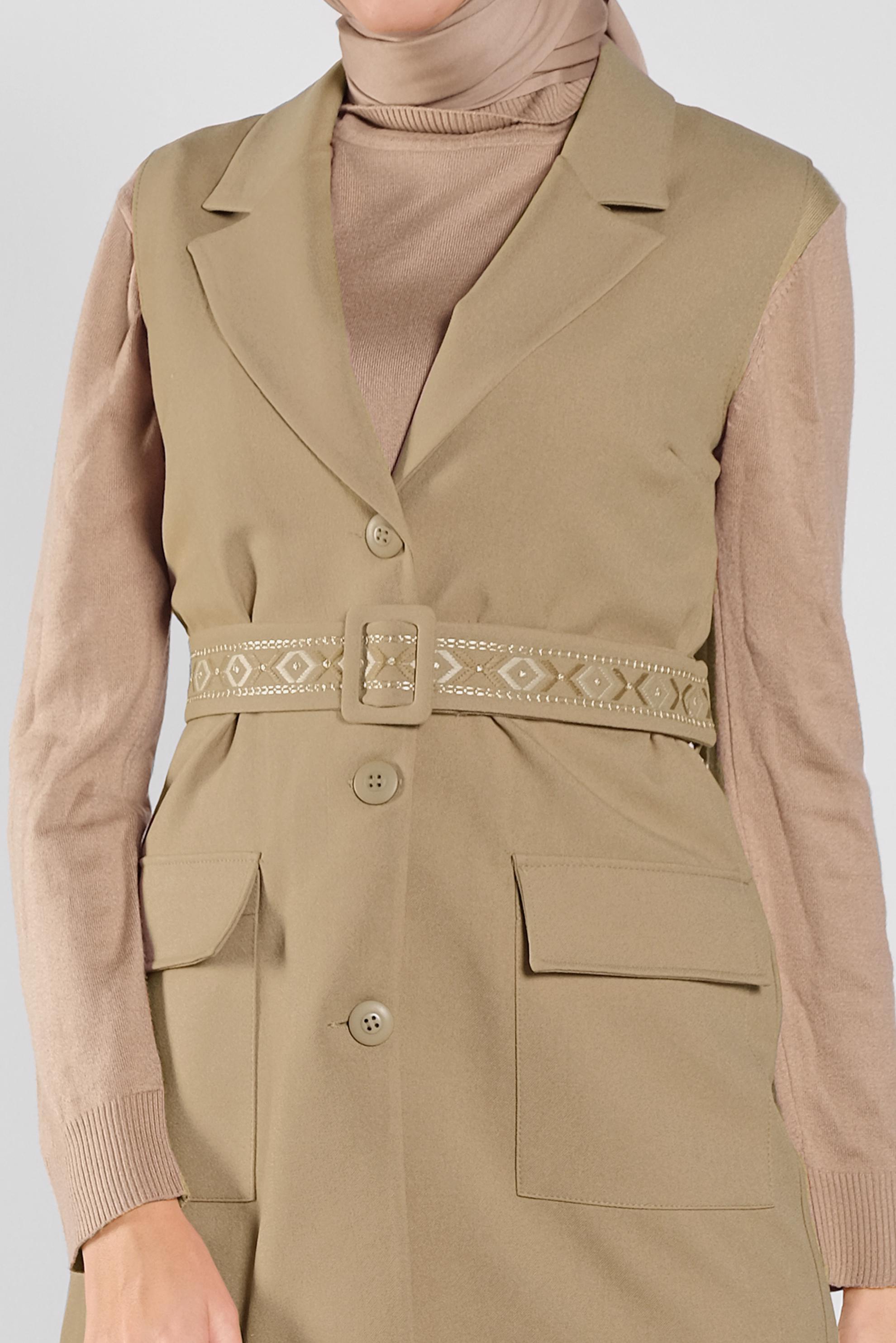 Tesettür giyim BEJ KEMERLİ YELEK 41220	