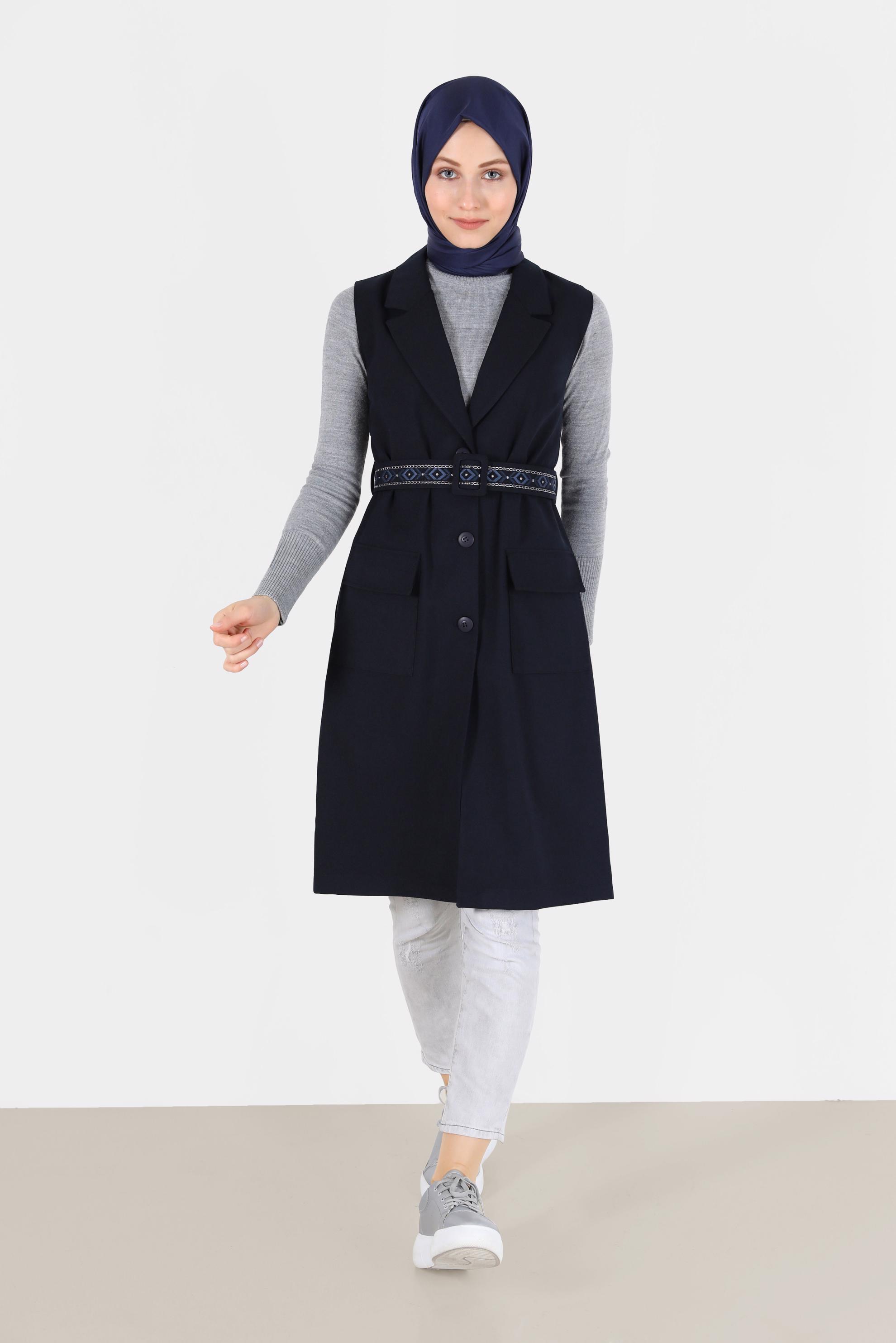 Hijab clothing NAVY BLUE BELTED VEST 41220 