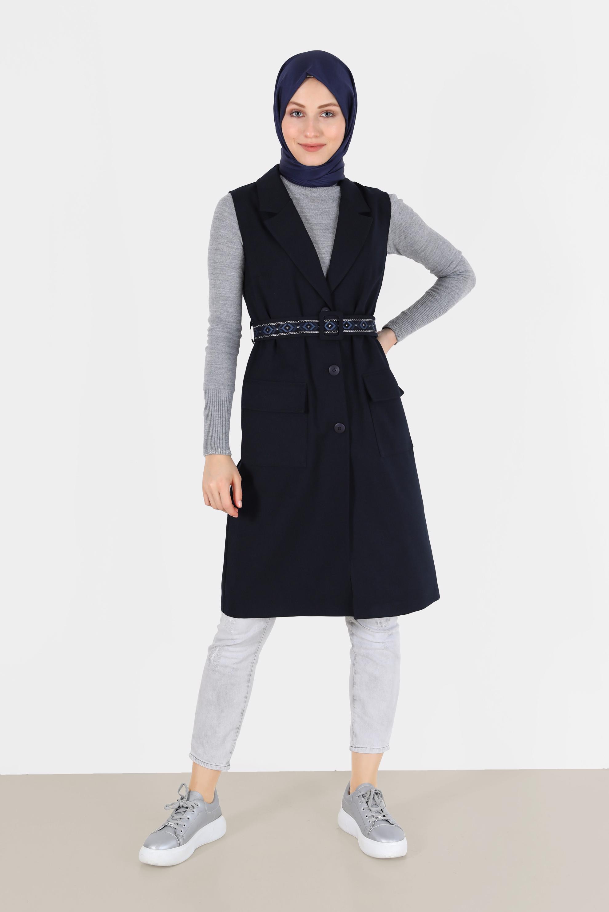 Hijab clothing NAVY BLUE BELTED VEST 41220 