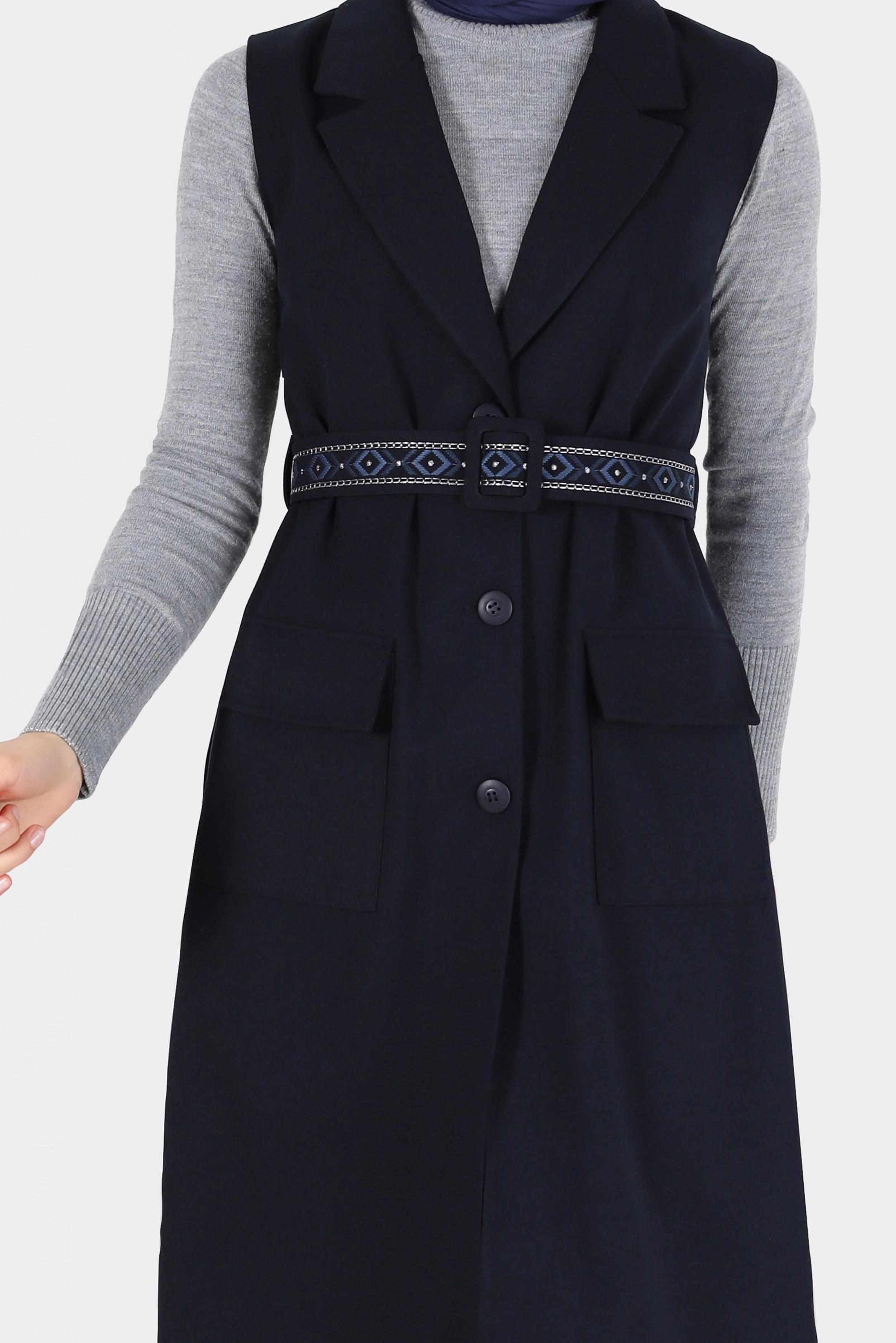 Hijab clothing NAVY BLUE BELTED VEST 41220 