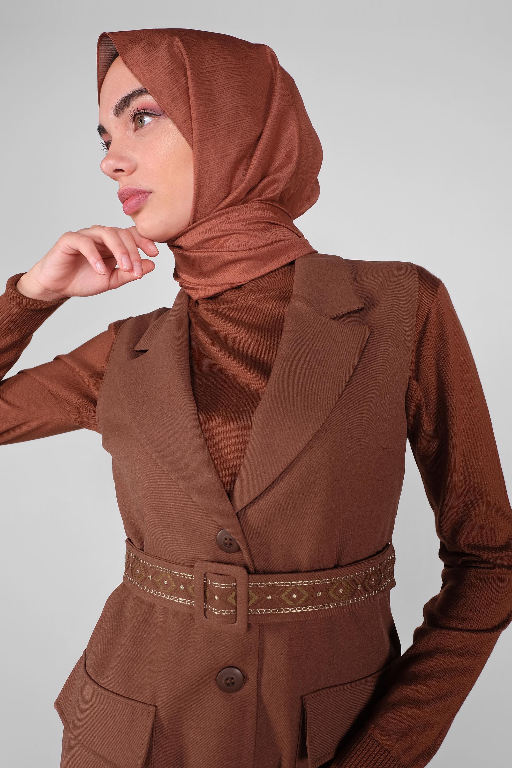 Tesettür giyim TABA KEMERLİ YELEK 41220	