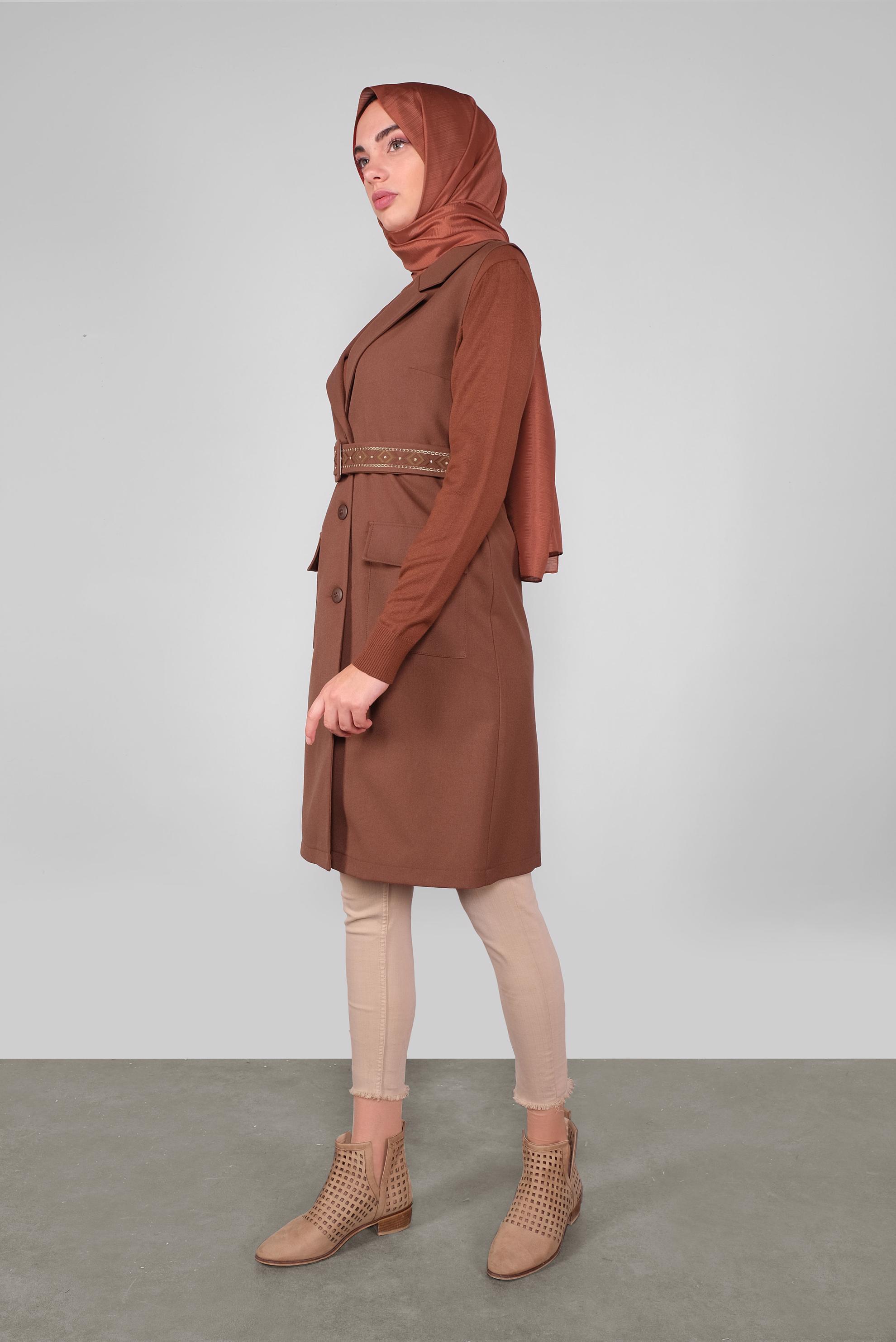 Tesettür giyim TABA KEMERLİ YELEK 41220	