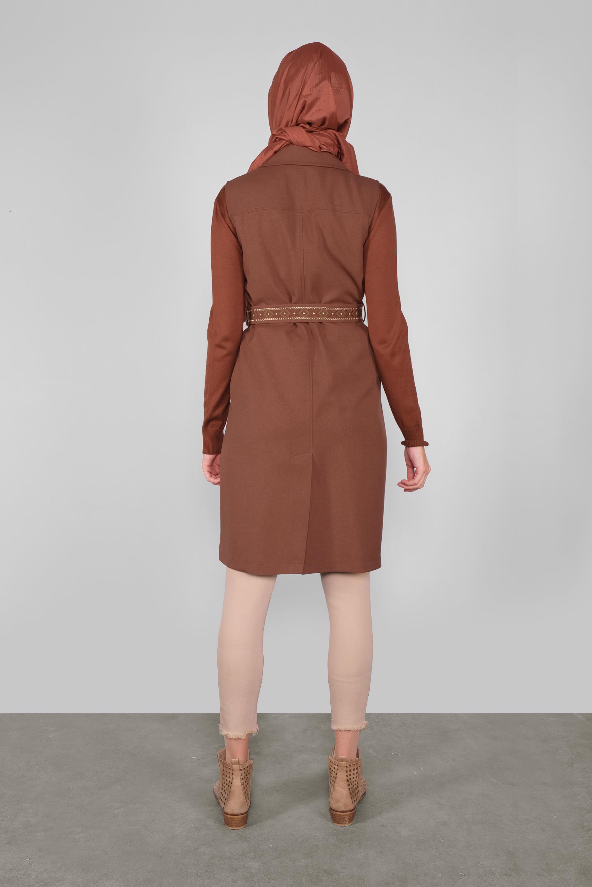 Tesettür giyim TABA KEMERLİ YELEK 41220	