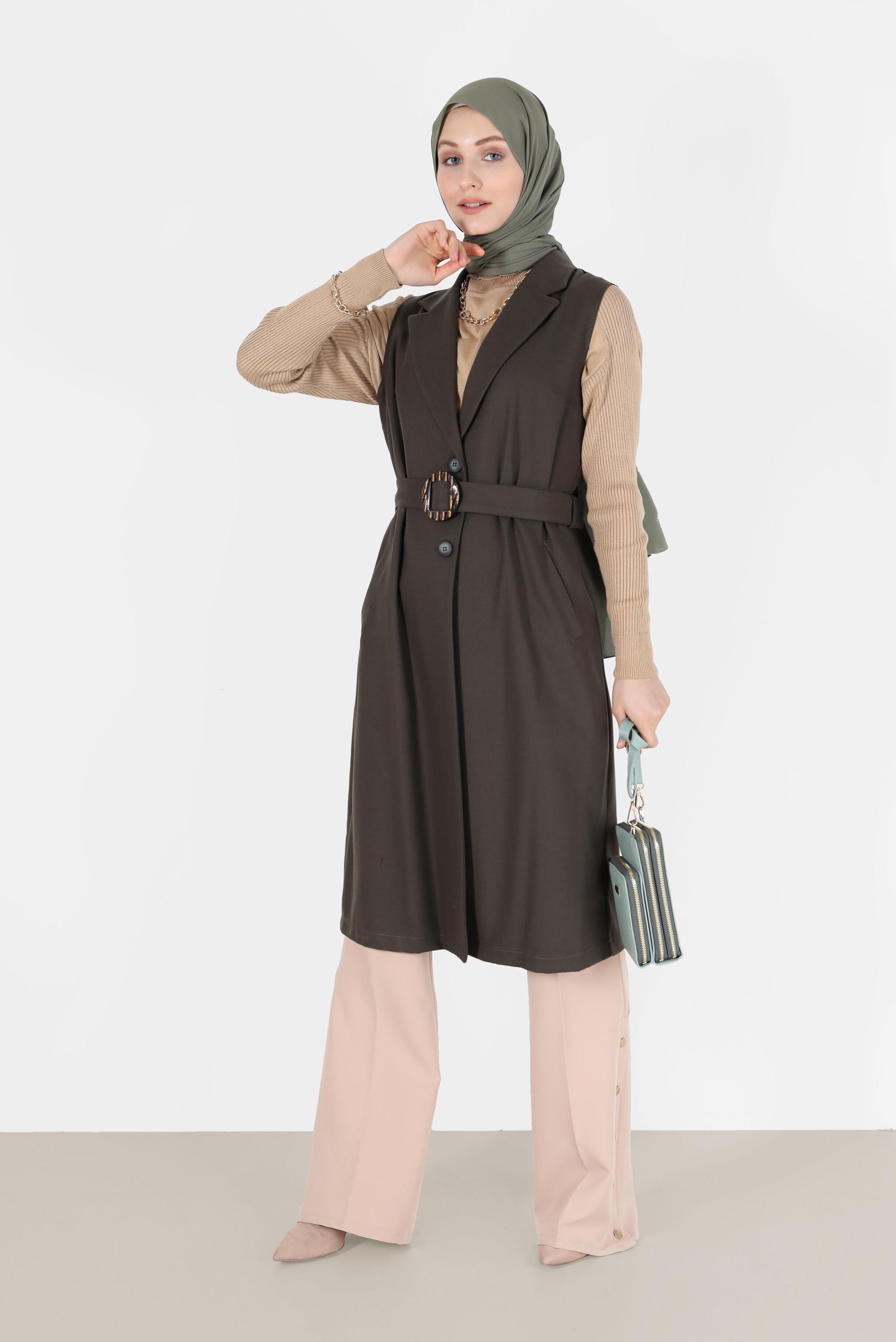Hijab clothing KHAKI DOUBLE BREASTED VEST 41244 