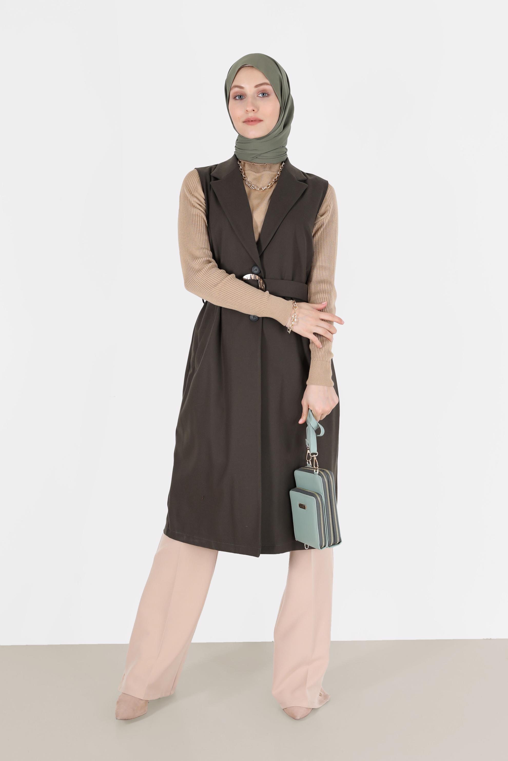 Hijab clothing KHAKI DOUBLE BREASTED VEST 41244 