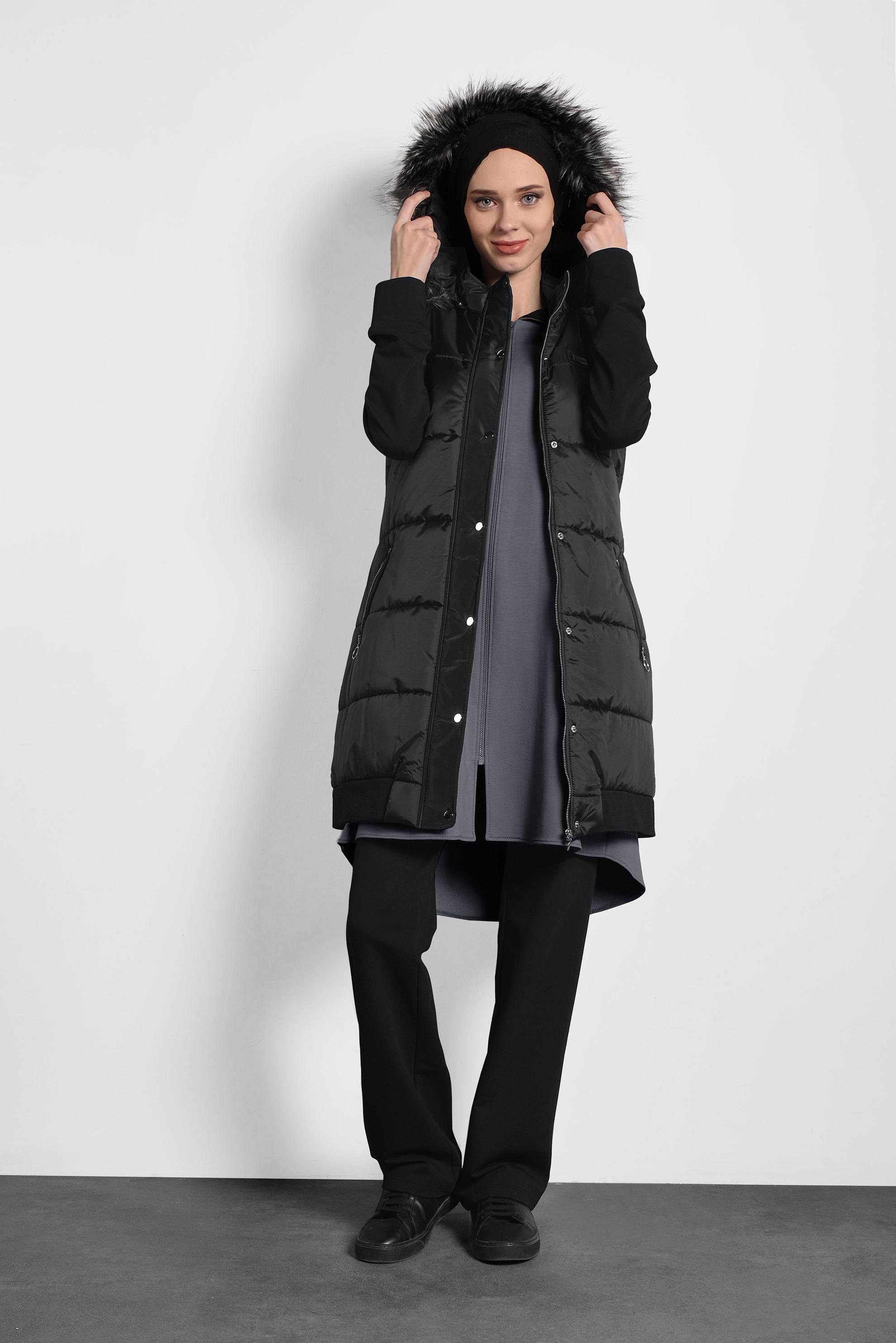 Vêtements hijab NOIR GILET REMBOURRÉ AVEC CAPUCHE 90052 