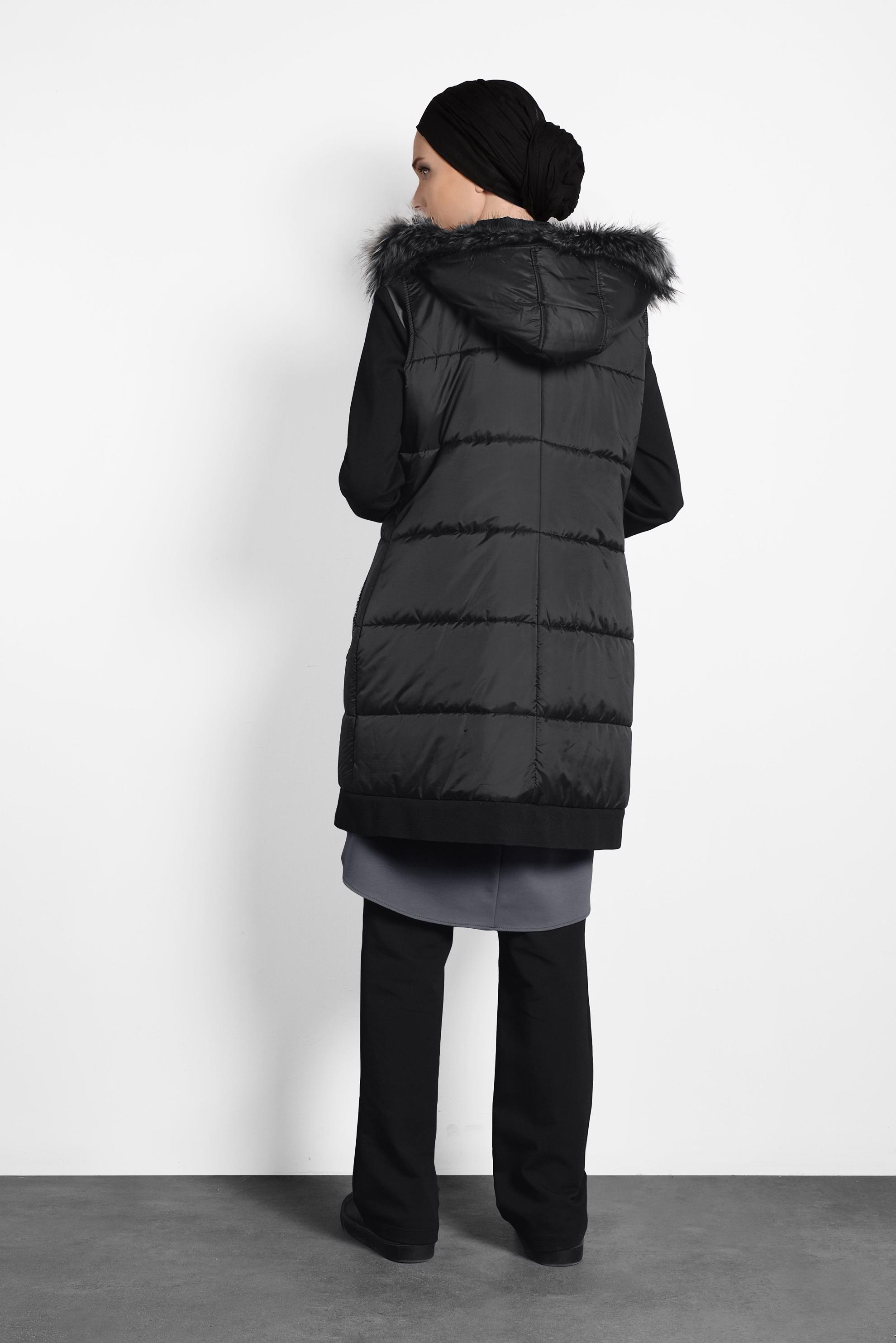 Vêtements hijab NOIR GILET REMBOURRÉ AVEC CAPUCHE 90052 