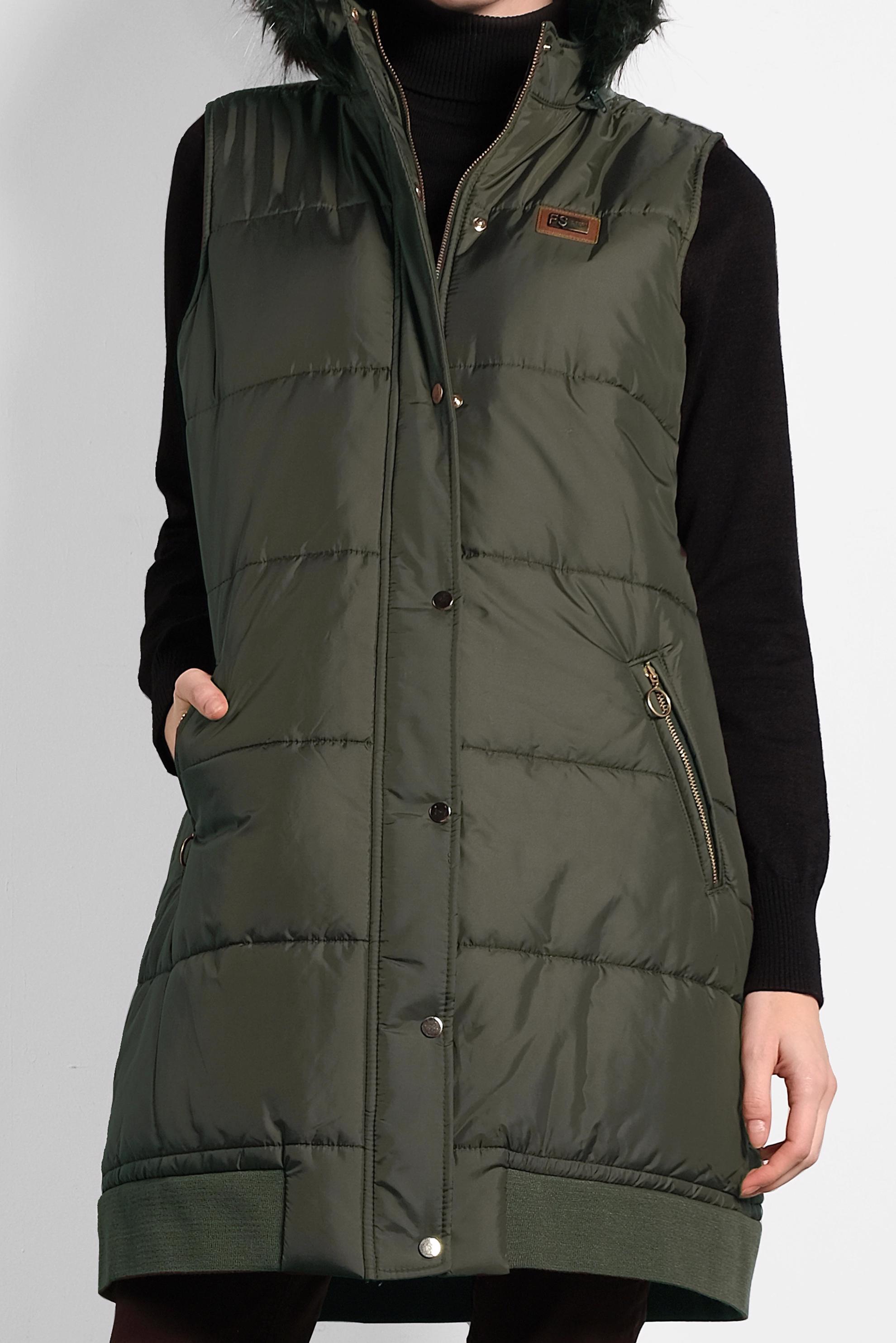 Tesettür giyim HAKİ  KAPÜŞONLU ŞİŞME YELEK 90052