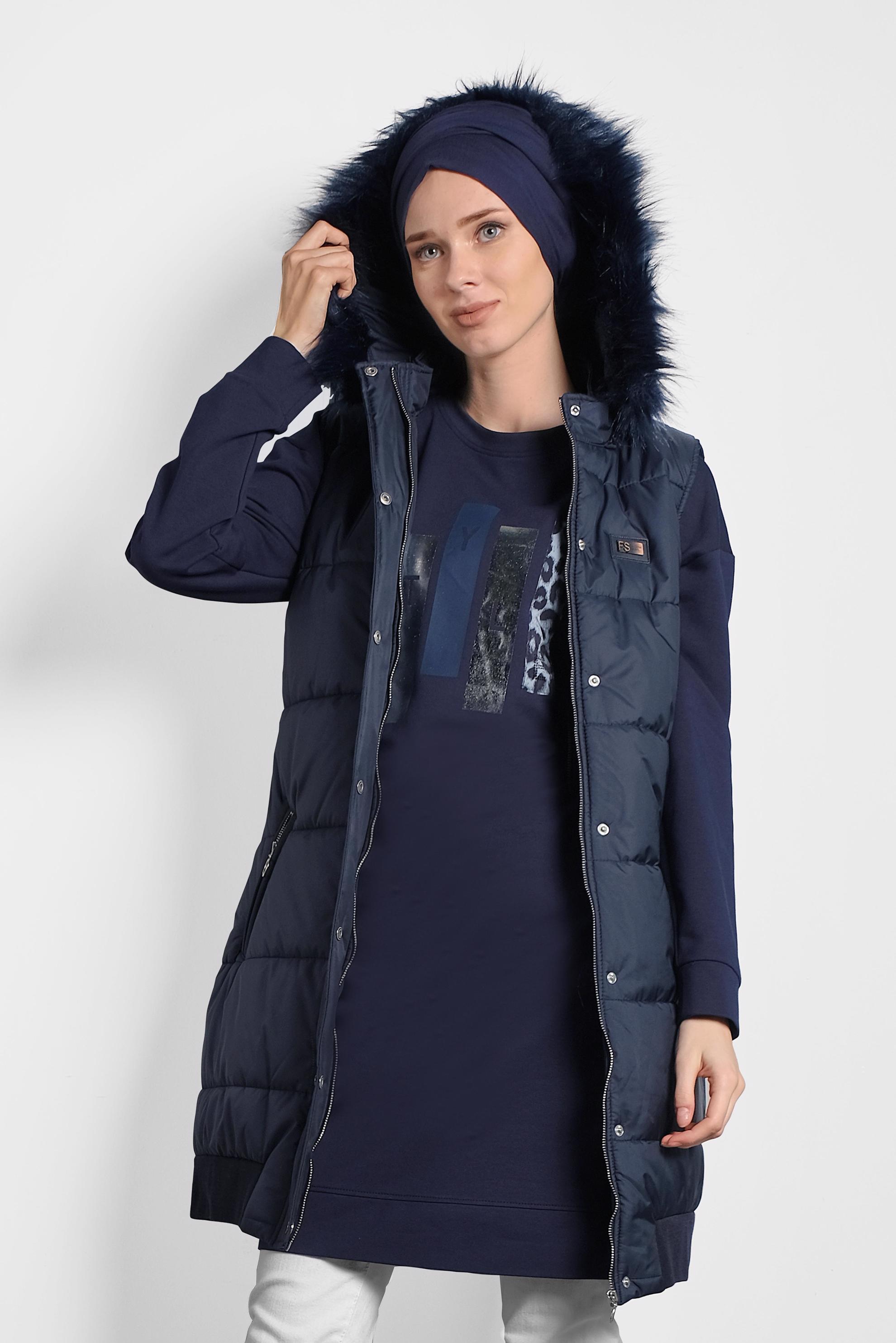 Vêtements hijab BLEU MARINE GILET REMBOURRÉ AVEC CAPUCHE 90052 
