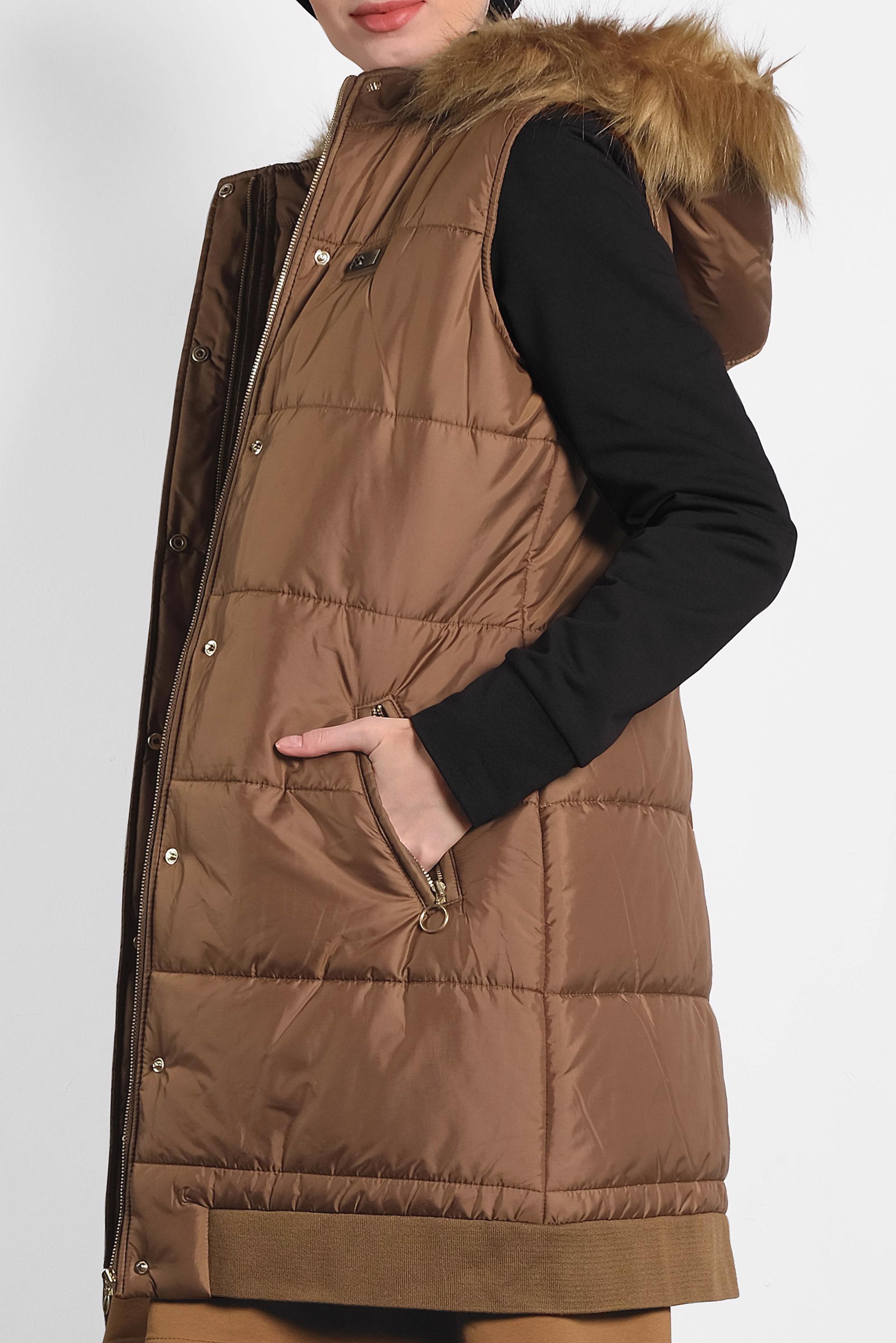 Tesettür giyim TABA  KAPÜŞONLU ŞİŞME YELEK 90052