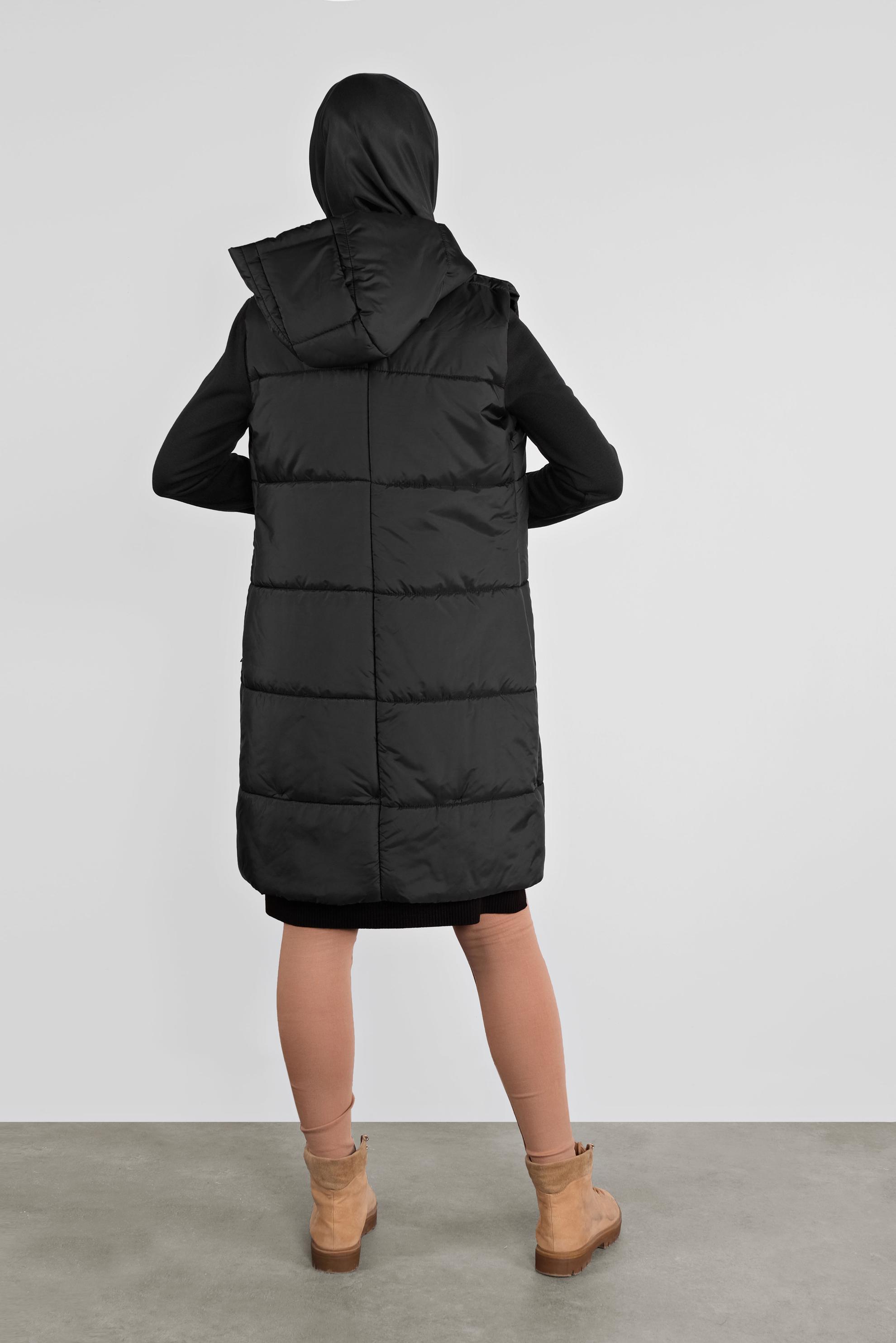 Tesettür giyim SİYAH KAPÜŞONLU ŞİŞME YELEK 90118