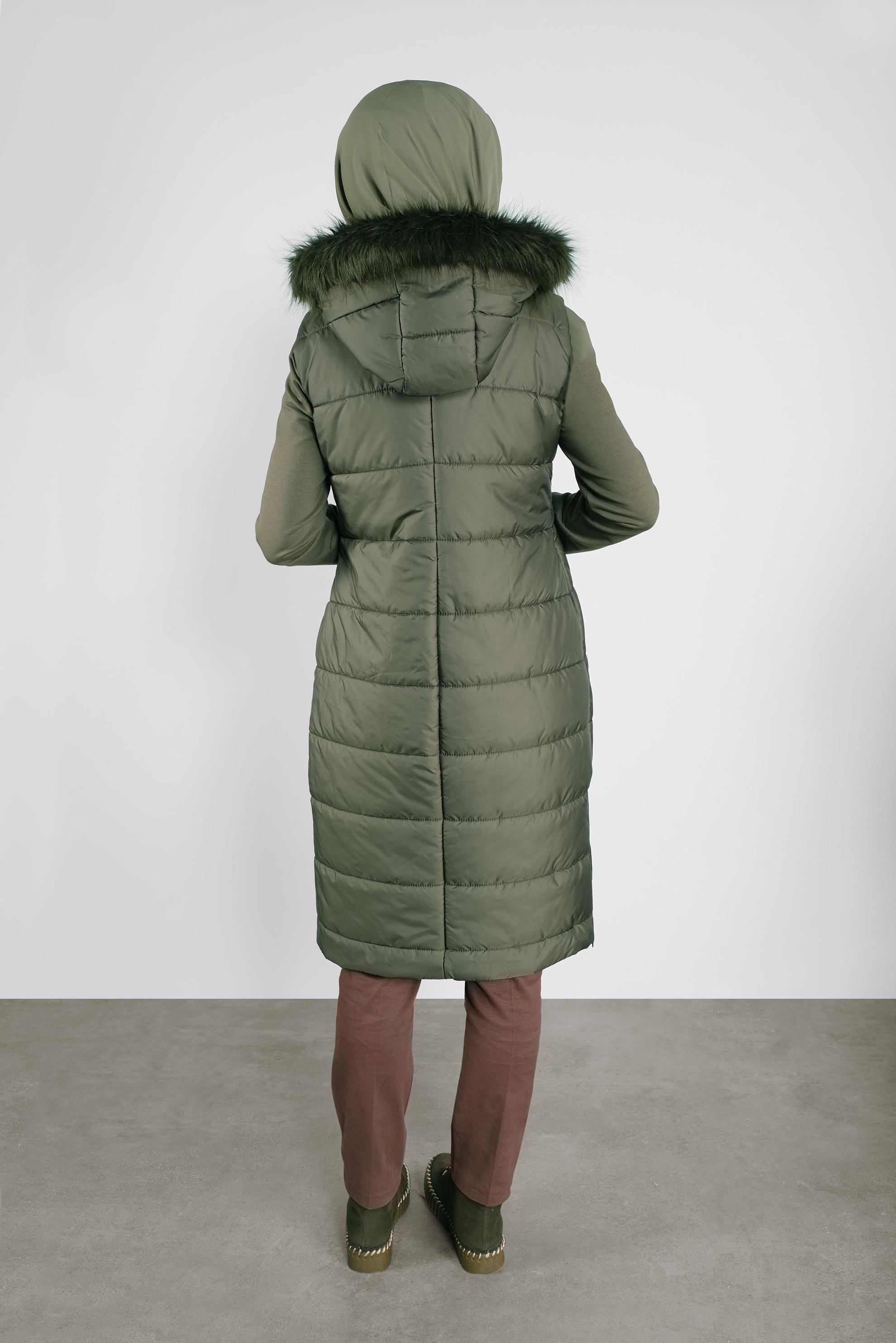 Hijab clothing KHAKI FAUX-FUR TRIM HOODED GILET 90120