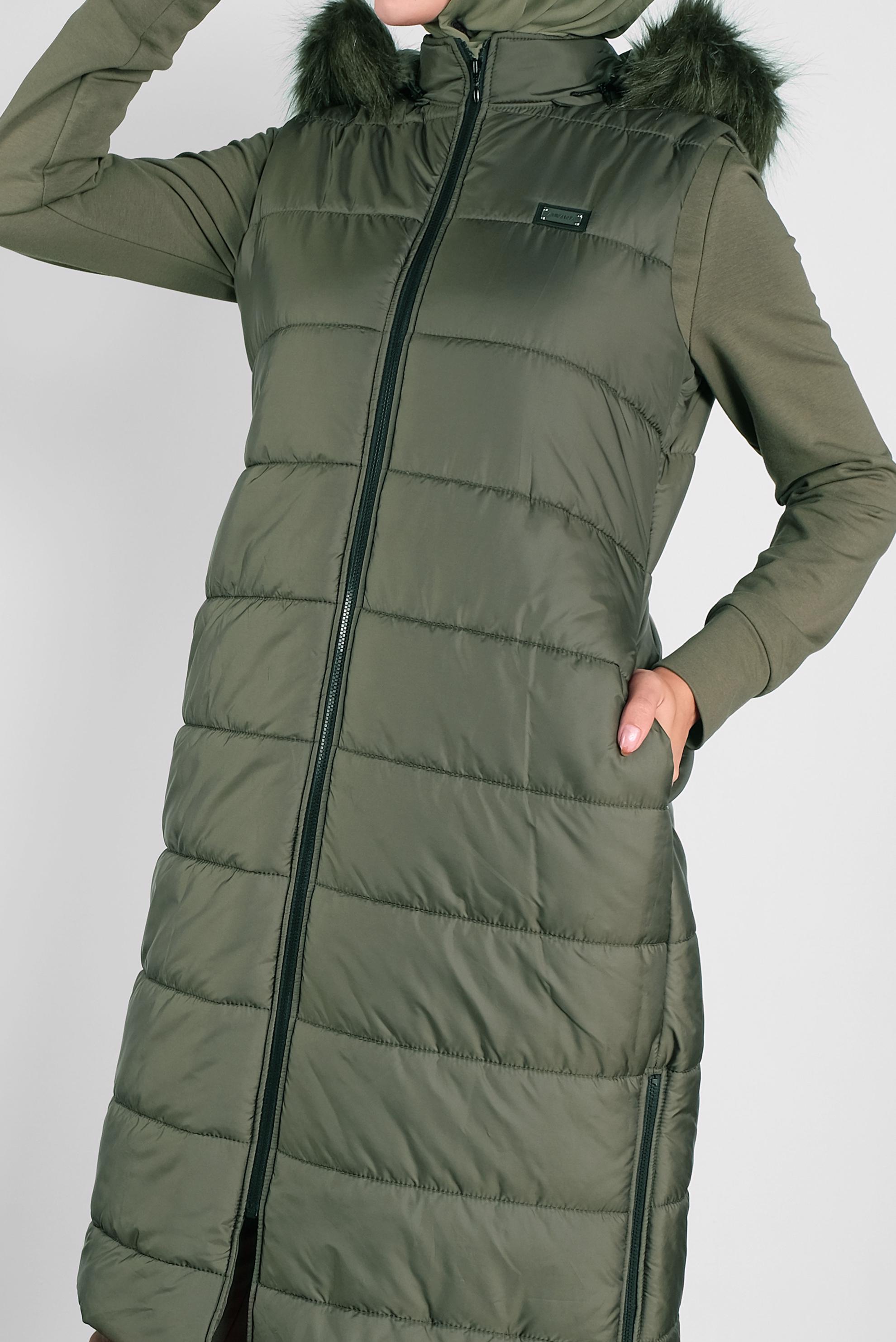 Hijab clothing KHAKI FAUX-FUR TRIM HOODED GILET 90120
