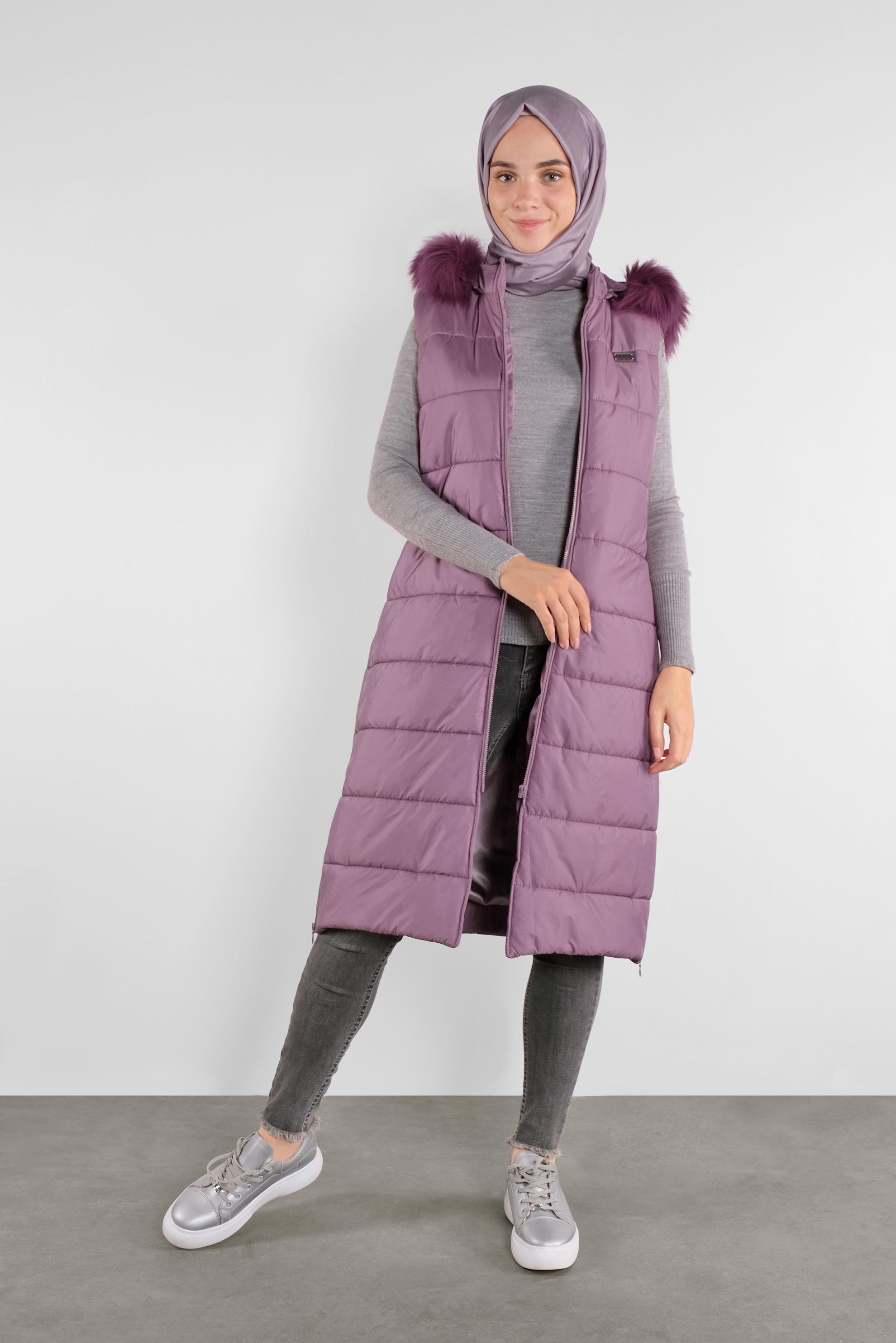 Hijab clothing PINK FAUX-FUR TRIM HOODED GILET 90120