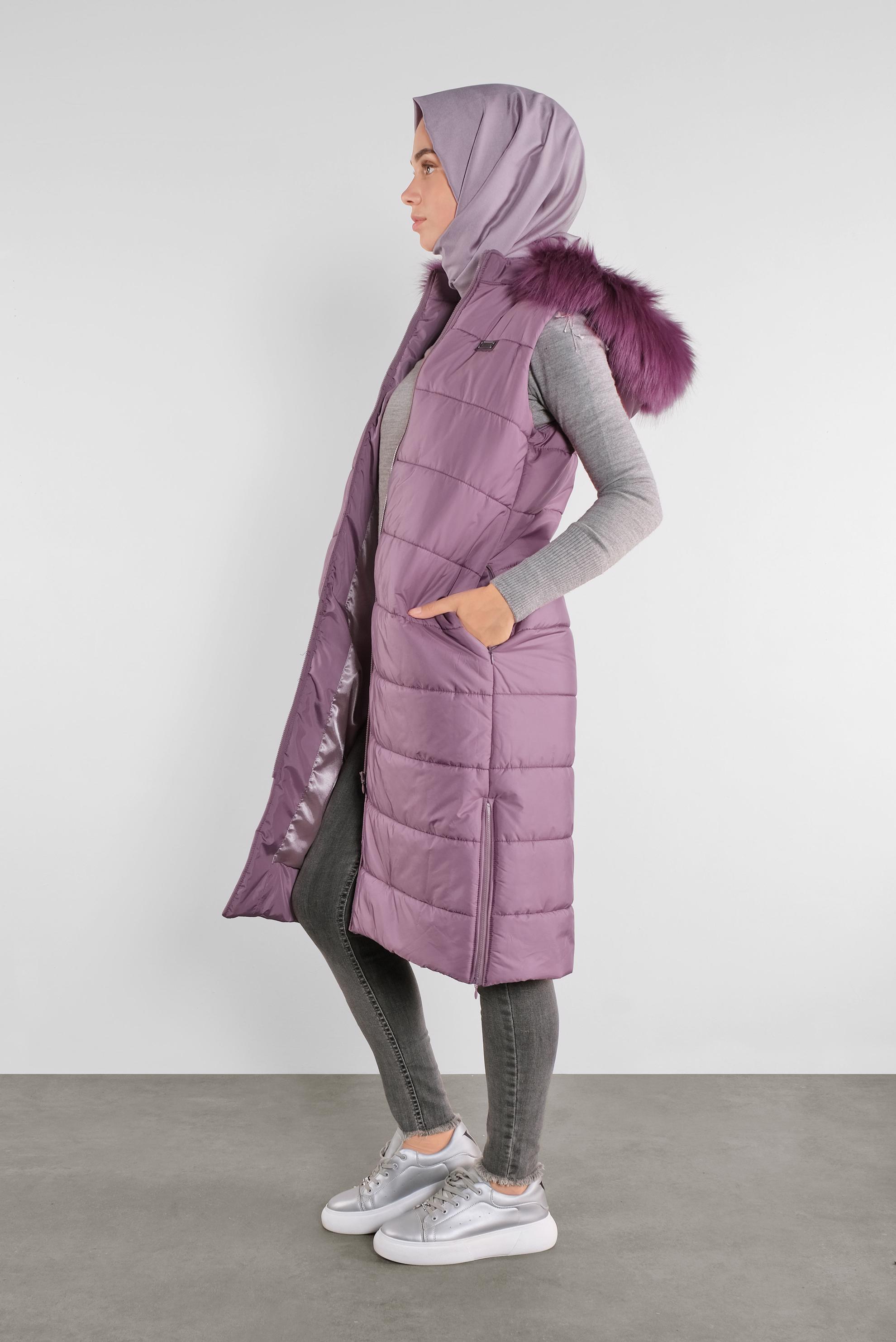 Hijab clothing PINK FAUX-FUR TRIM HOODED GILET 90120