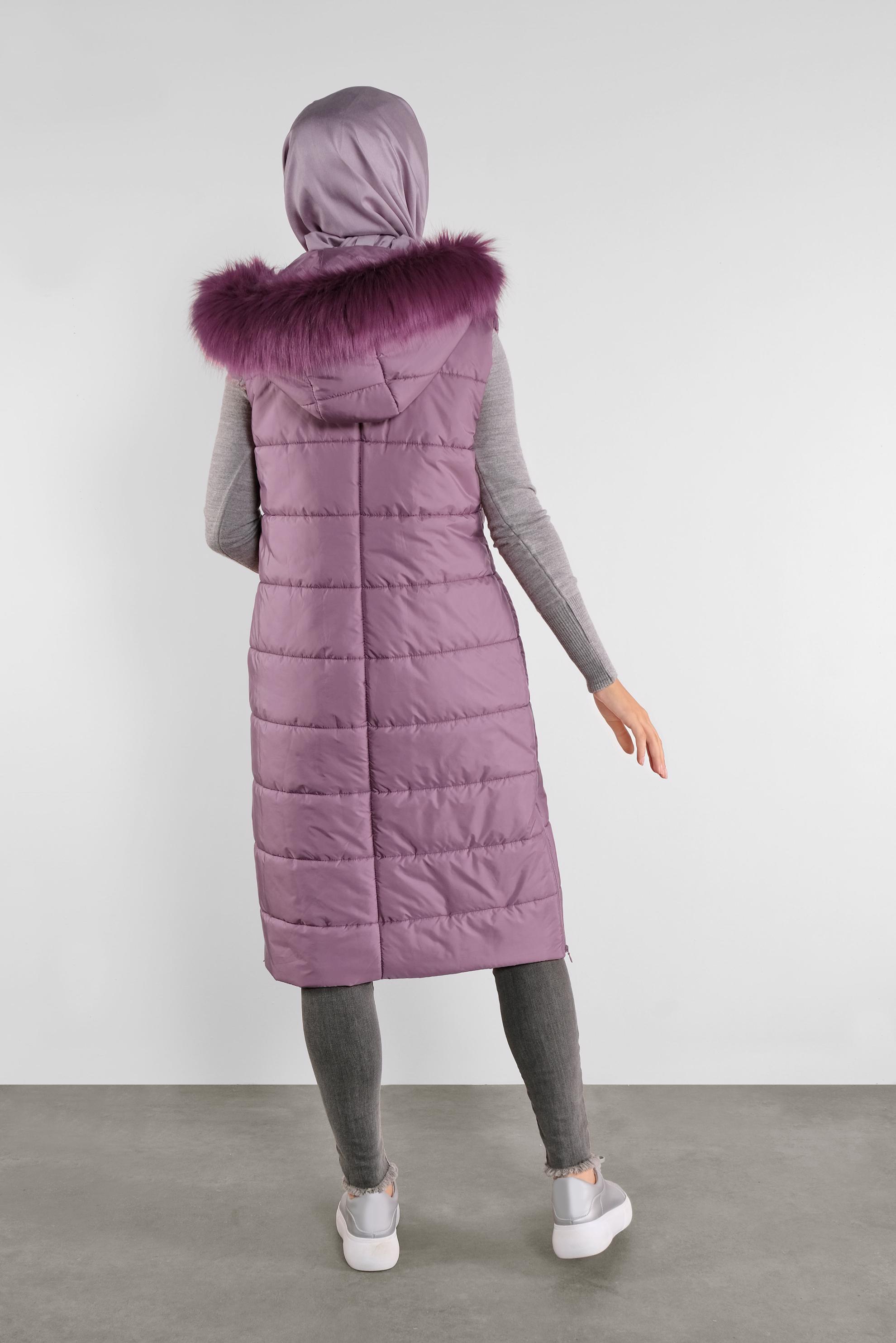 Hijab clothing PINK FAUX-FUR TRIM HOODED GILET 90120