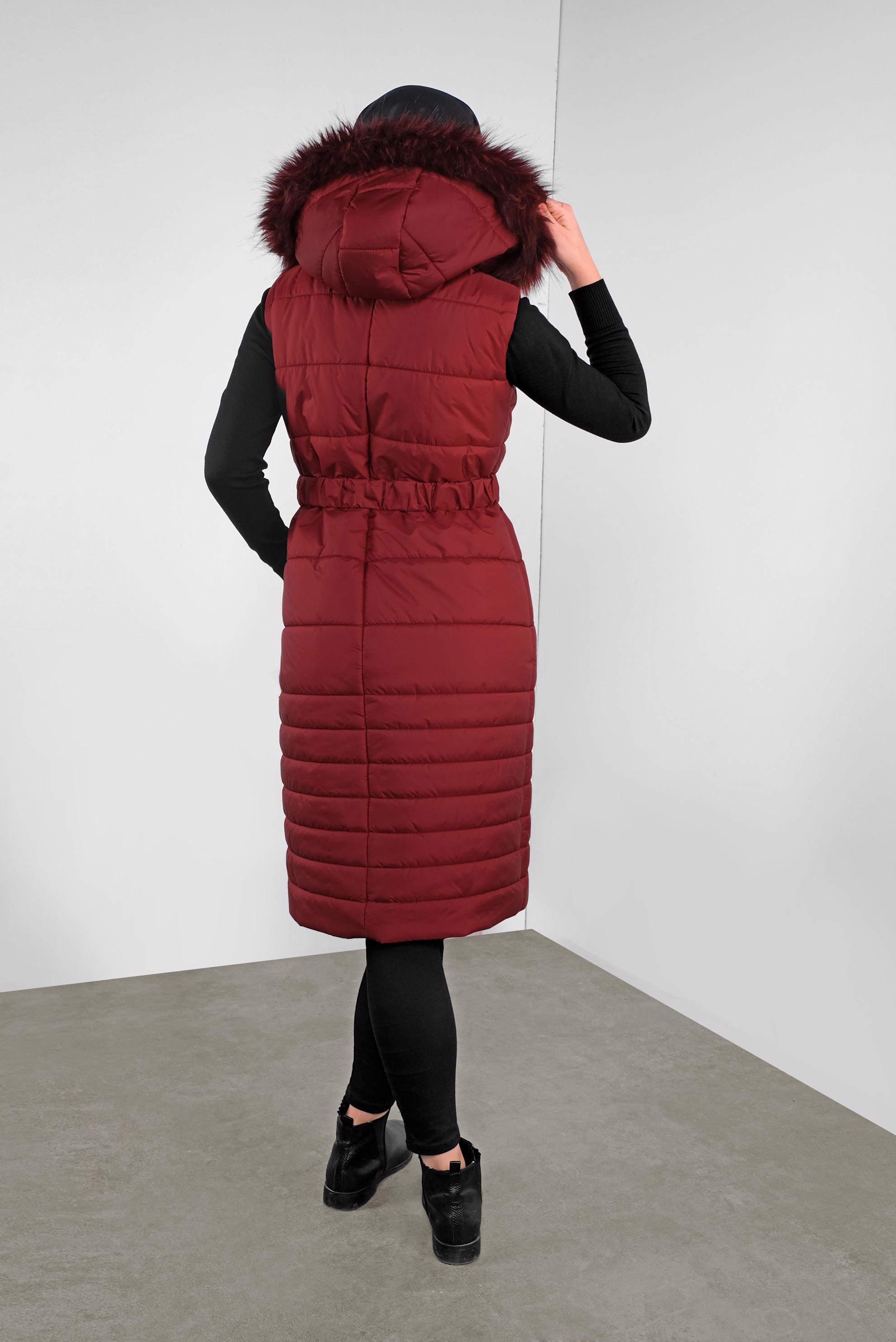 Vêtements hijab ROUGE BORDEAUX DOUDOUNE À CAPUCHE AVEC CEINTURE 90121