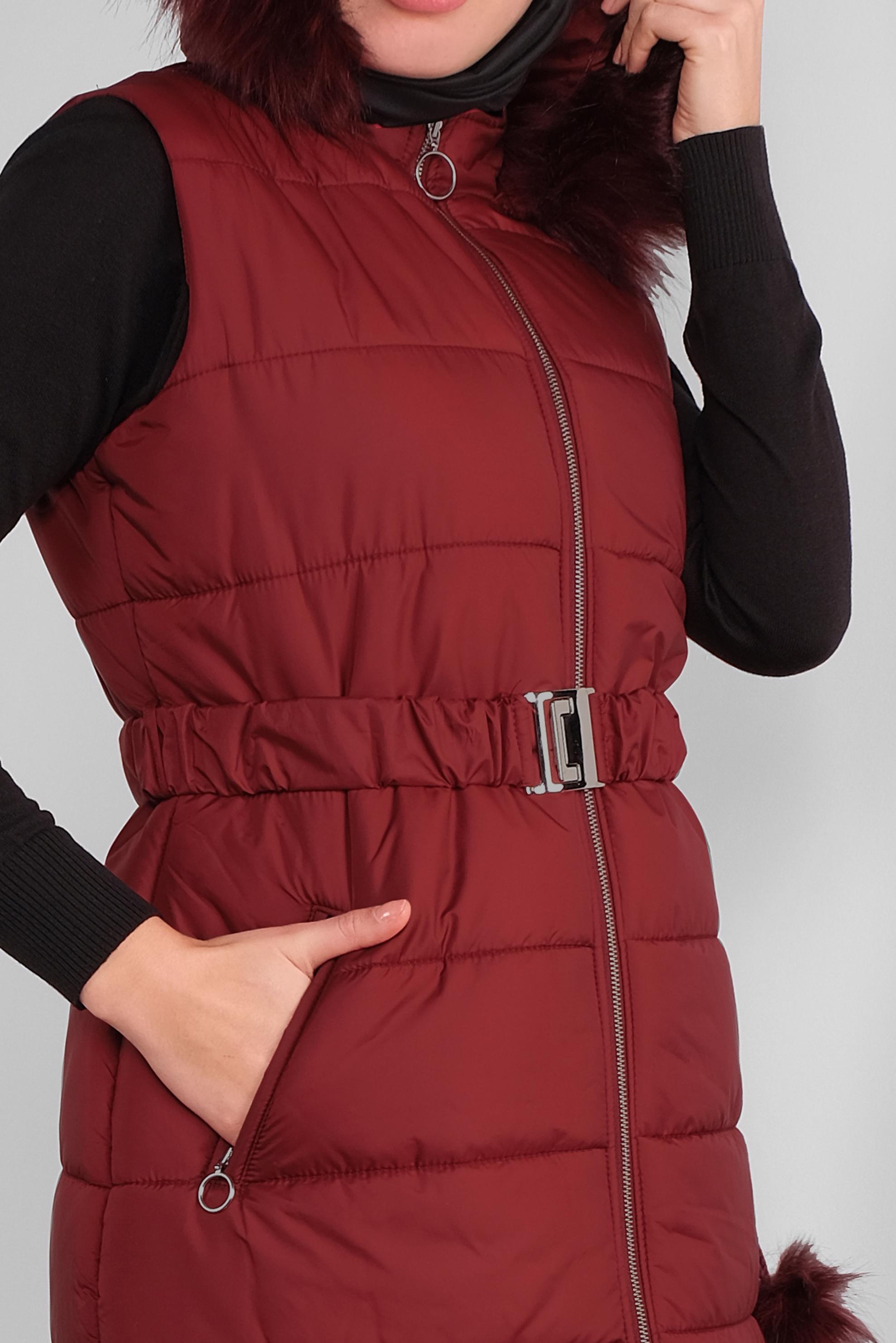 Vêtements hijab ROUGE BORDEAUX DOUDOUNE À CAPUCHE AVEC CEINTURE 90121
