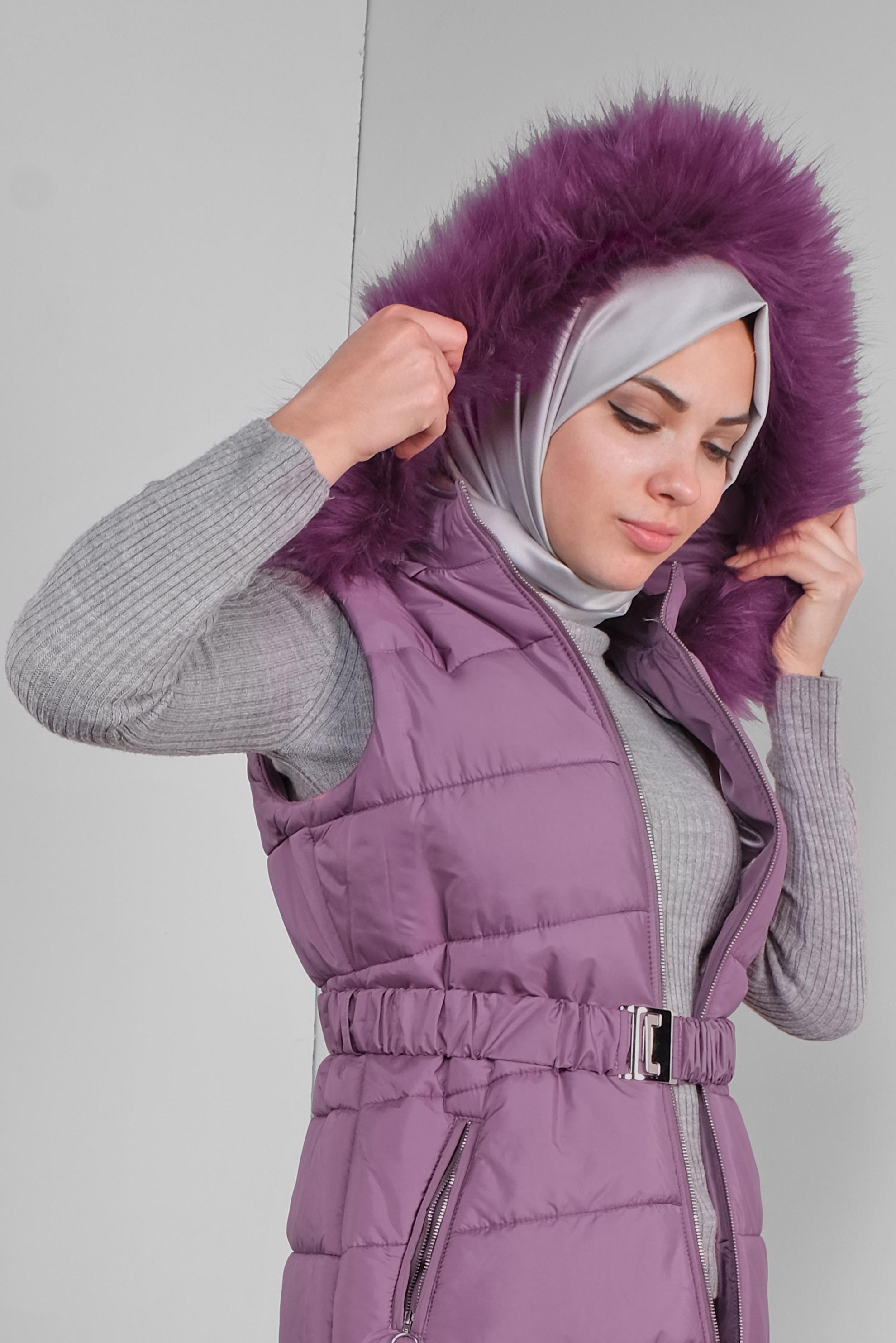 Hijab clothing PINK HOODED BELTED GILET 90121