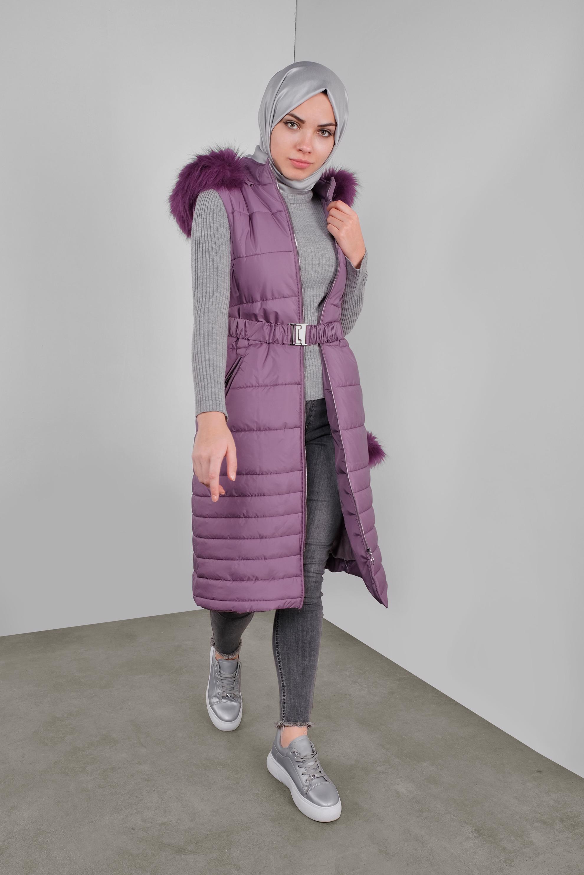 Hijab clothing PINK HOODED BELTED GILET 90121