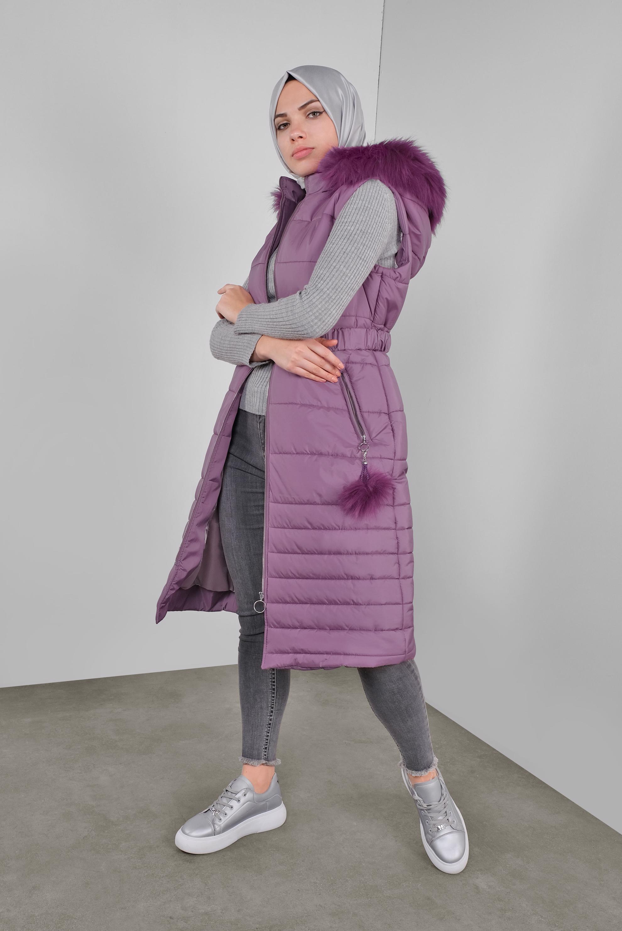 Hijab clothing PINK HOODED BELTED GILET 90121