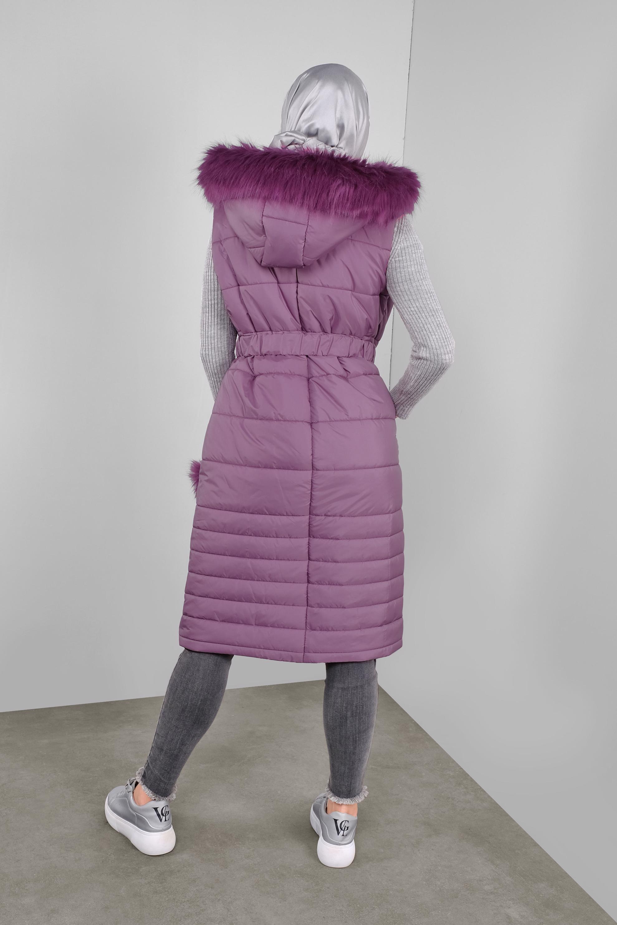 Hijab clothing PINK HOODED BELTED GILET 90121