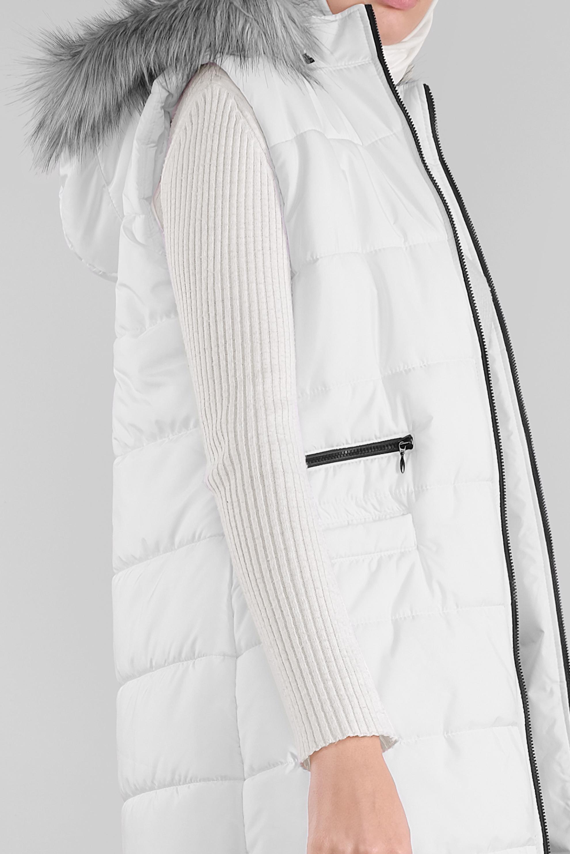 Tesettür giyim BEYAZ KAPÜŞONU KÜRKLÜ ŞİŞME YELEK 90146  