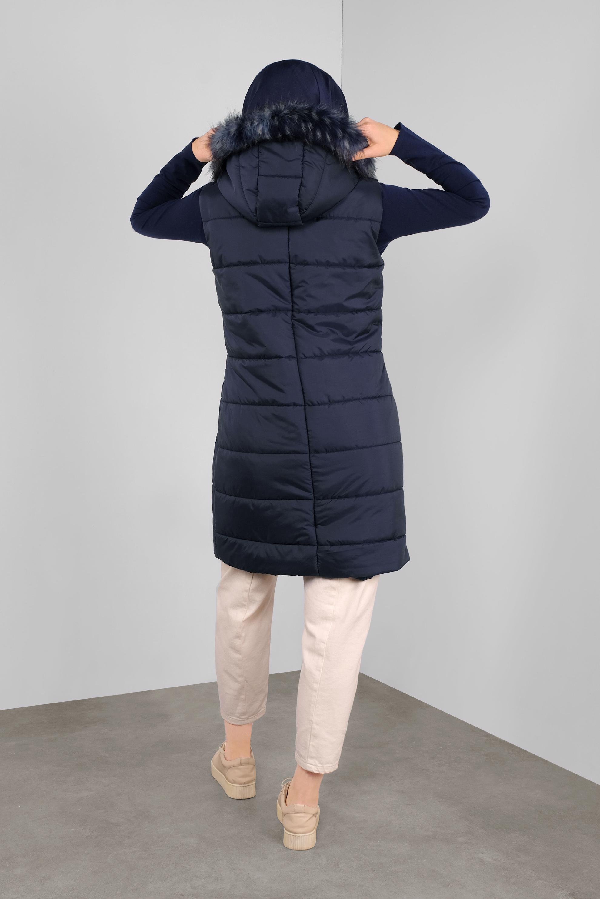 Vêtements hijab BLEU MARINE DOUDOUNE À CAPUCHE EN EFFET FOURRURE 90146